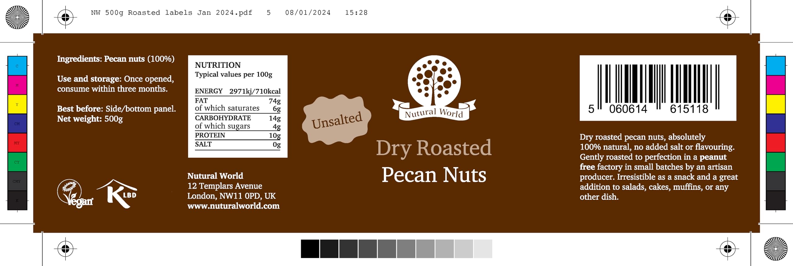 Nutural World - Noci pecan tostate a secco - Non salate (500g) - Vincitore del Great Taste Awards