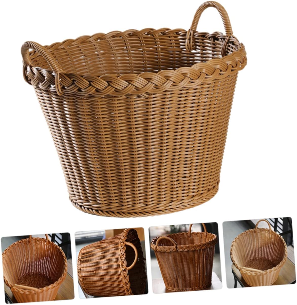 Simulated Rattan Woven Dirty Clothes Hamper Basket Multipurpose Laundry Storage Bin with Handle Japanese Style Lightweight Laundry Basket for Home Use and Easy to Carry