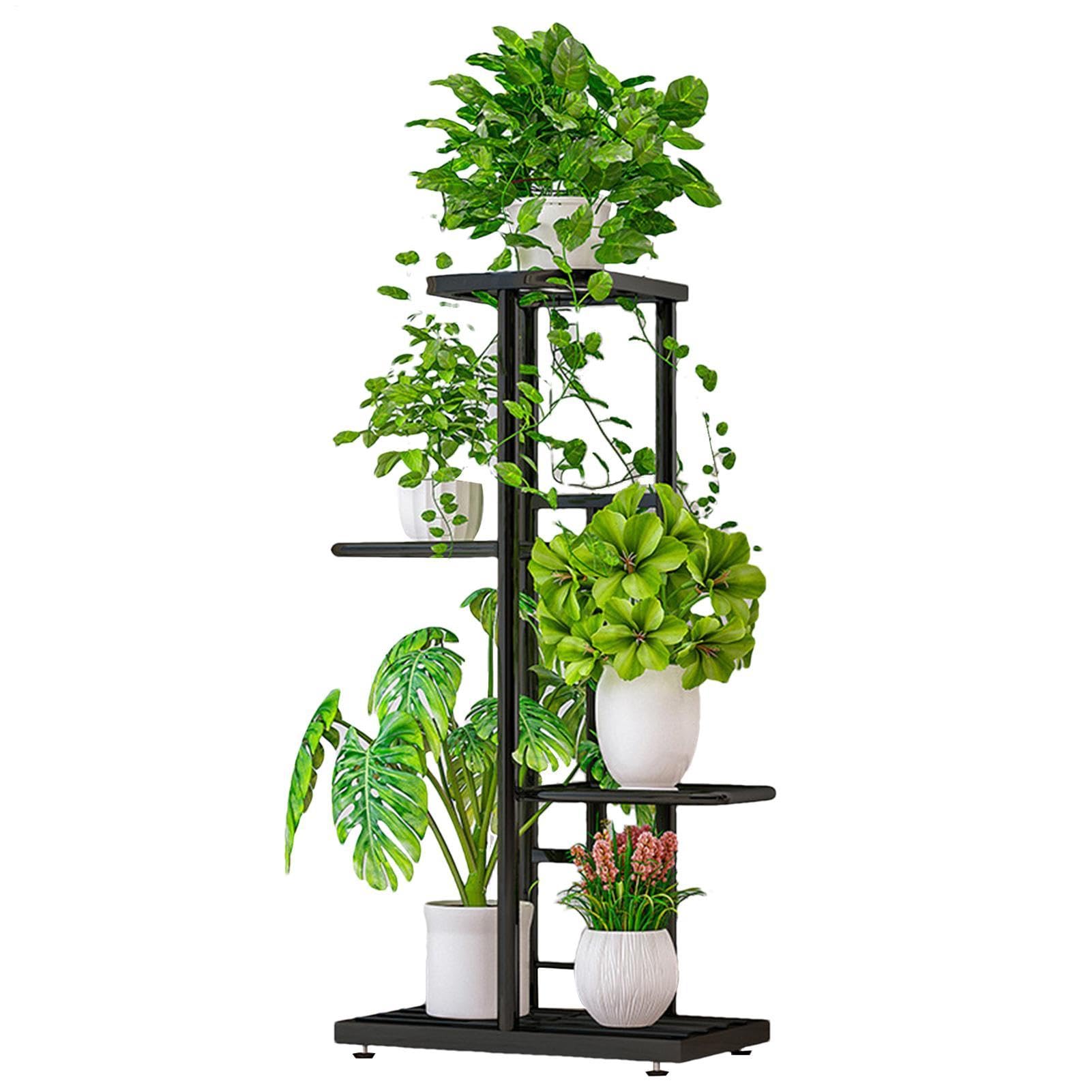Supporto per piante da esterno a 4 ripiani in metallo | Scaffale per piante per interni, giardino, patio, balcone, portico, pavimento, angolo soggiorno