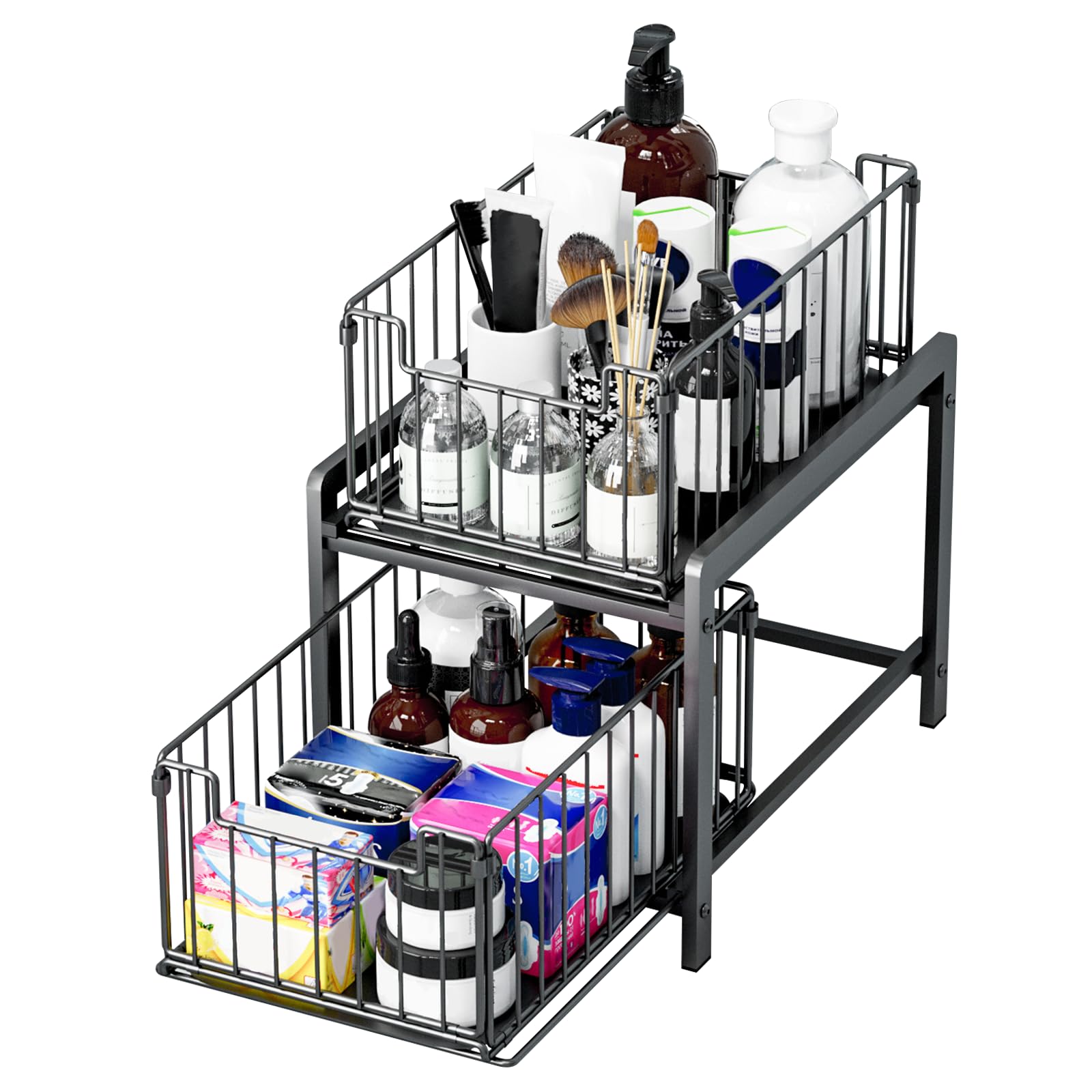 HUOLE Rangement sous Evier, Organisateur D'Armoires De Cuisine pour Armoires de Cuisine, Bac Coulissant Placard Cuisine, Organisateur de Tiroirs,26 x 37 x 38,5 cm (Noir)