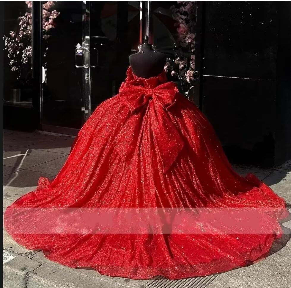 Glittery Tulle Women's Off The Shoulder Masquerade Puffy Prom Dress Long Ball Gowns Quinceanera Dresses Bow 20252