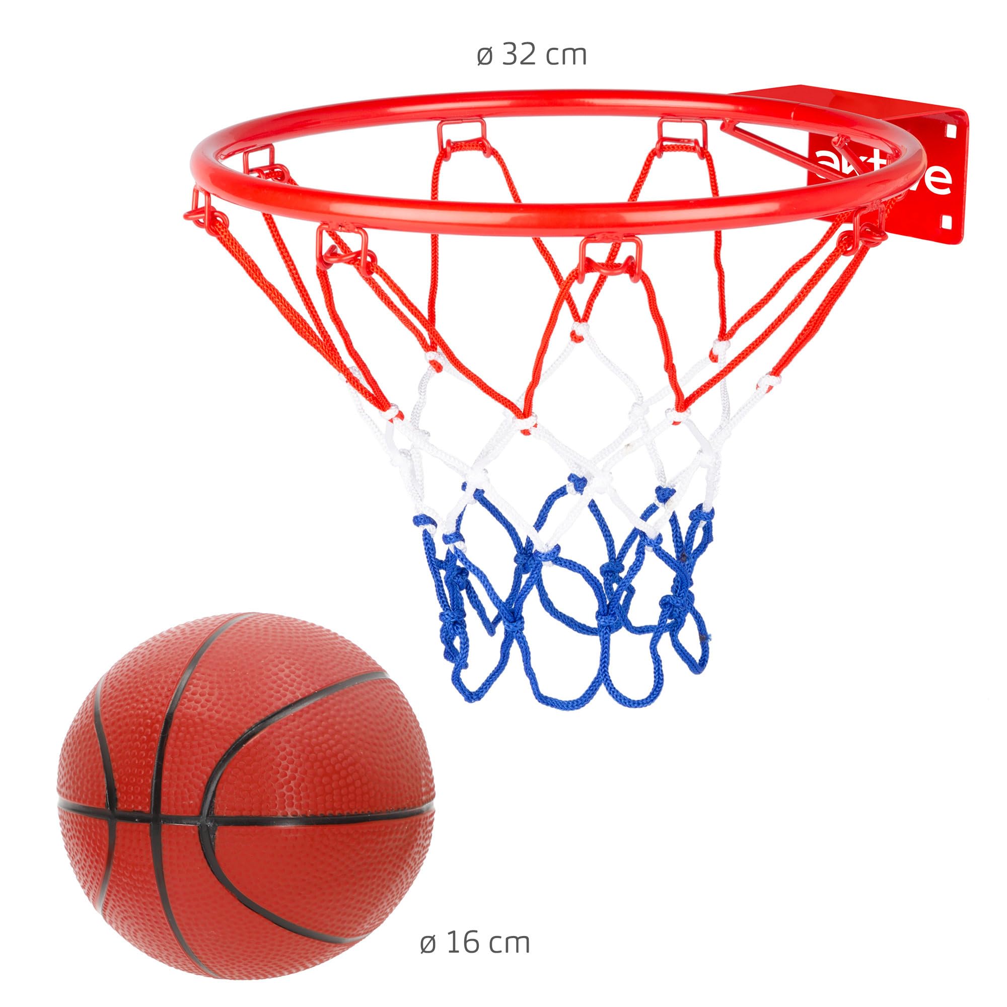 Canasta de Baloncesto Pared AKTIVE 54277, 32 cm, Red poliéster, Aro metálico, Incluye Pelota