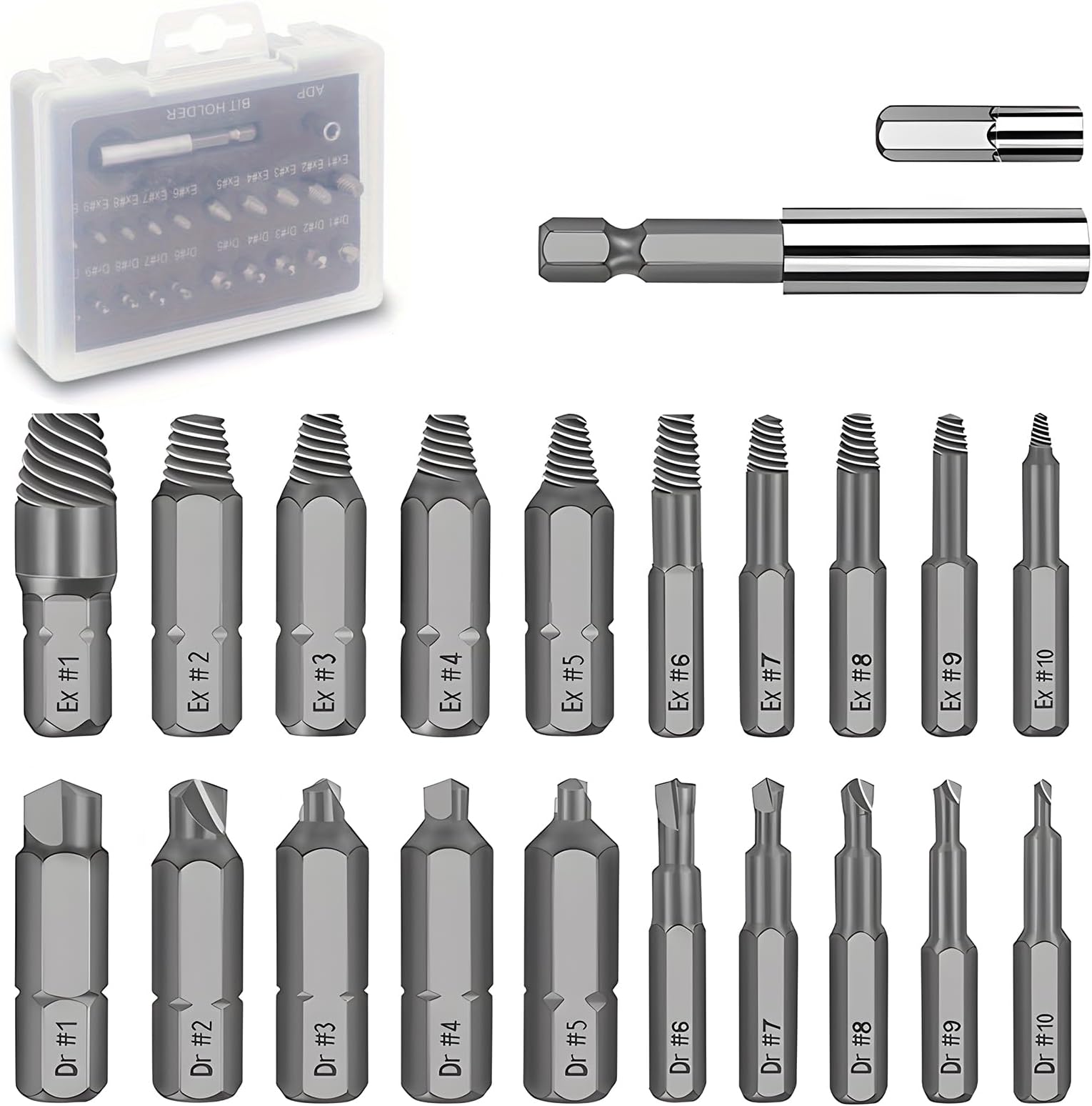 22Pcs Damaged Screw Extractor Kit, Easy Out Screw Remover Tool Set, Screw Extractor Drill Bit with Magnetic Extension Bit Holder & Socket Adapter for Stripped Broken, Rusty, Aged, Stubborn Screws