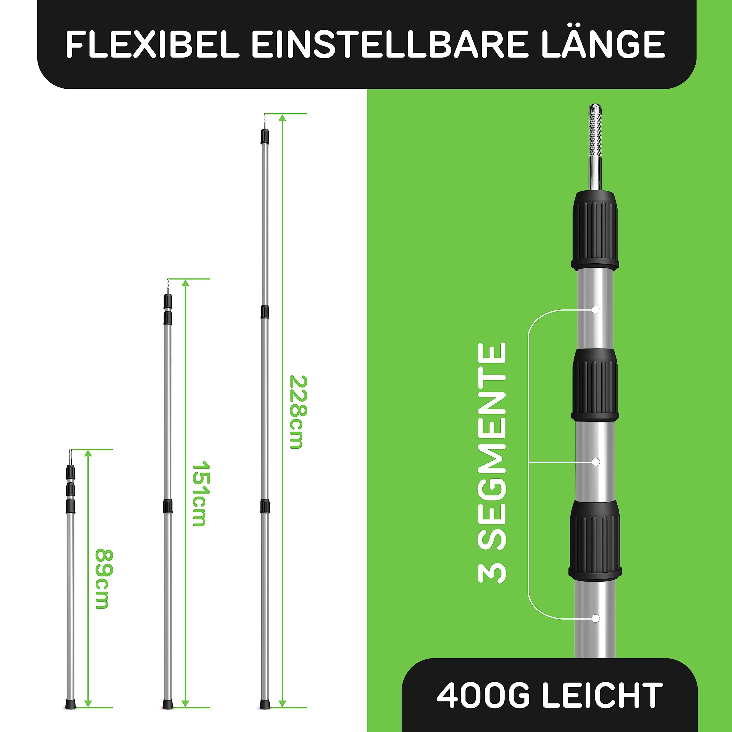 Barres Télescopiques IVEUM 89-228cm - Lot De 2 Avec Sac - Pour Tente Et Bâche Camping