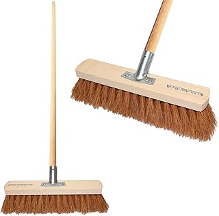 Cotarba Soft Broom Outdoor Garden Sweeping Brush Soft 12" Natural Coco Bristles Sweeping Brush With Handle Soft Bassine Yard Decking Outdoor Garden Patio Sweeper Heavy Duty Brush Broom with Handle