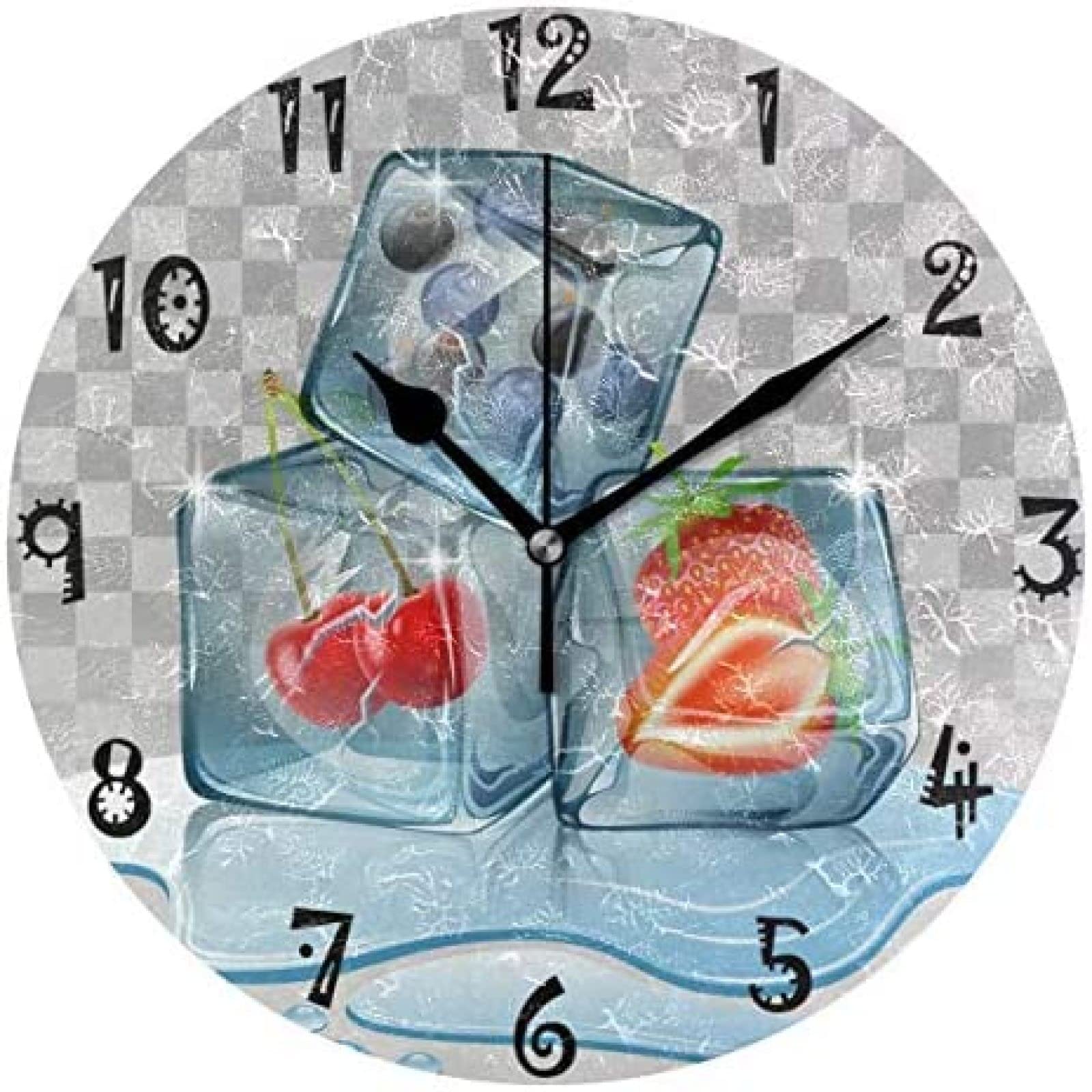 Art Ice Strawberry Circular Wall Clock Round Plate Silent Non Ticking Clock For Kitchen Bedroom Home Office School Kid Boys Girls Clocks Decor