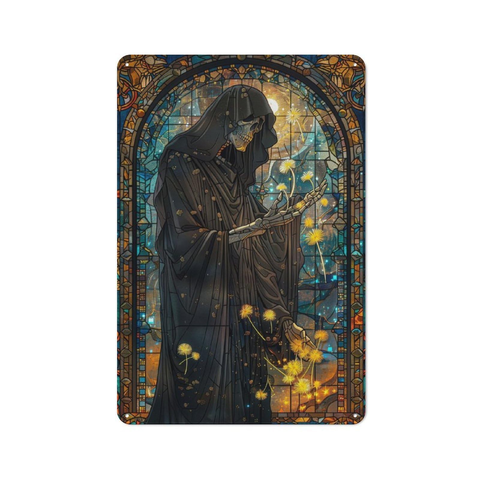 Junmoney Reaper Dandelion Skull Retro Metal Wall Sign 30X20cm With For Garage Wall, A Decorative Metal Sign For Garages And Workshops