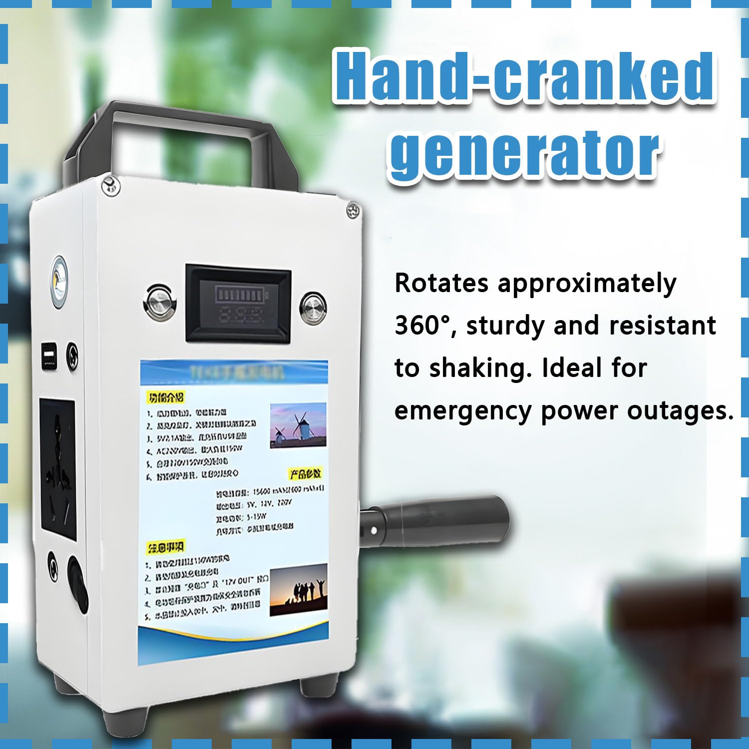 Generador de manivela de 150 W y 220 V, estación de energía portátil con asa Plegable, Cargador de Emergencia de 12 V CC para Camping y Carga de Smartphones 220V150W