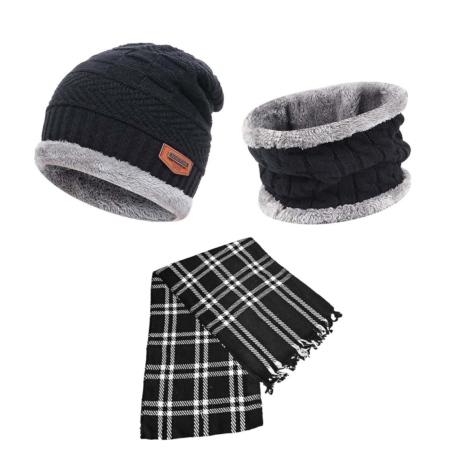 pundriksh Combo of Men & Women Winter Woolen Checked Design Muffler with Thick Knitted Stretchable Soft Fleece Fur Lined Multipurpose Hat Neck Muffler/neckwarmer Double Layer Weave Circle Collar Scarf/scarves-picture-37