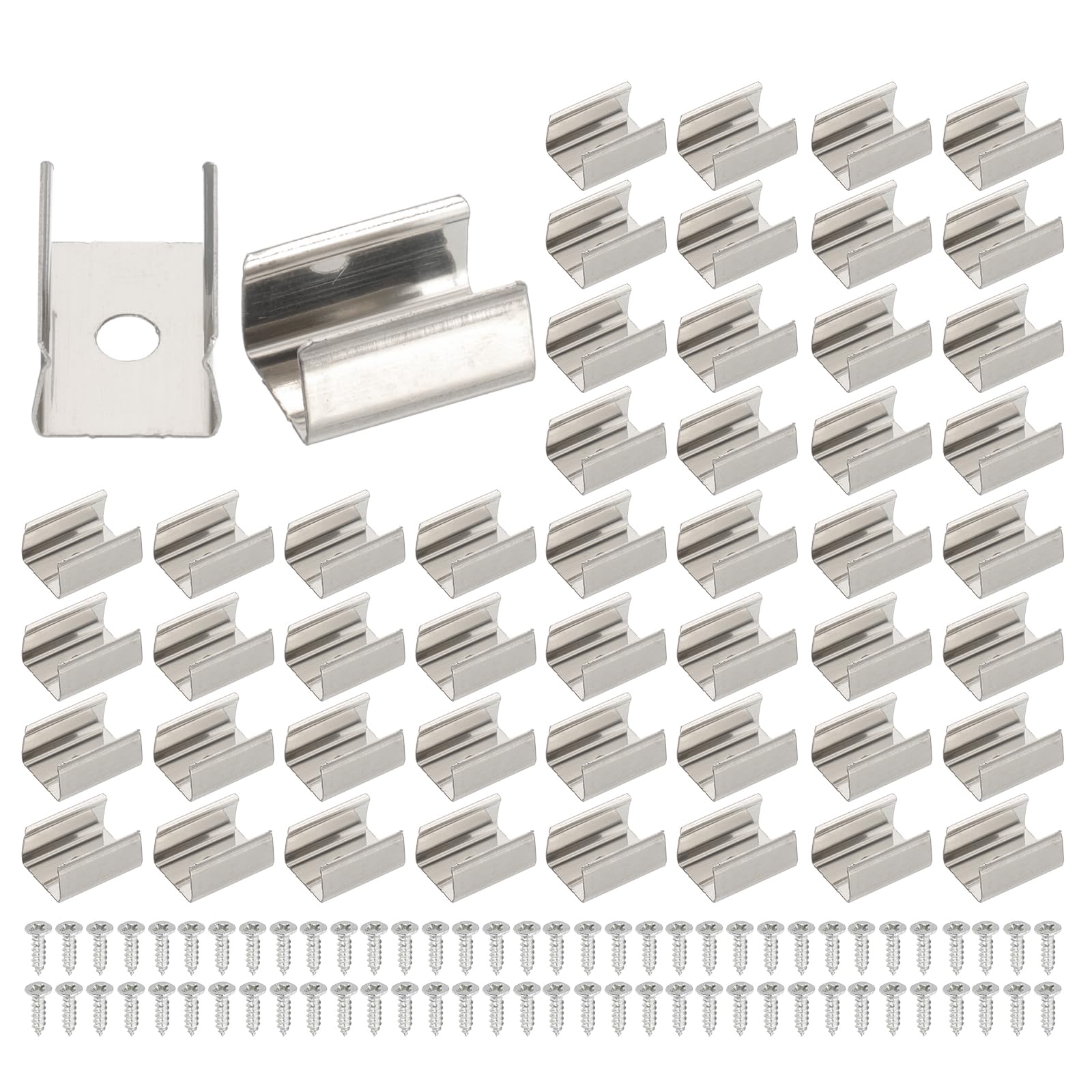 PATIKIL LED Strip Clips, 70pcs Stainless Steel Mounting Brackets Fixing Clip Clamp Support Holder with Screws for 9mm to 10mm LED Strip Lighting Cable