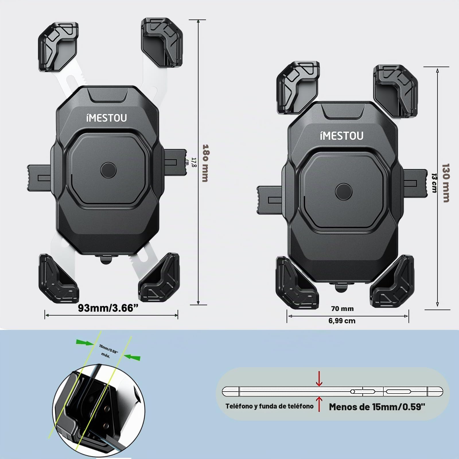 iMESTOU Cargador Inalámbrico USB C para Motocicleta con Cable de Anillo SAE-O Desmontable, se Adapta a Teléfonos de 5.5"-7.2" con Grosor de hasta 15 mm, Ancho <93 mm, Funciona con 12/24V Motocicleta