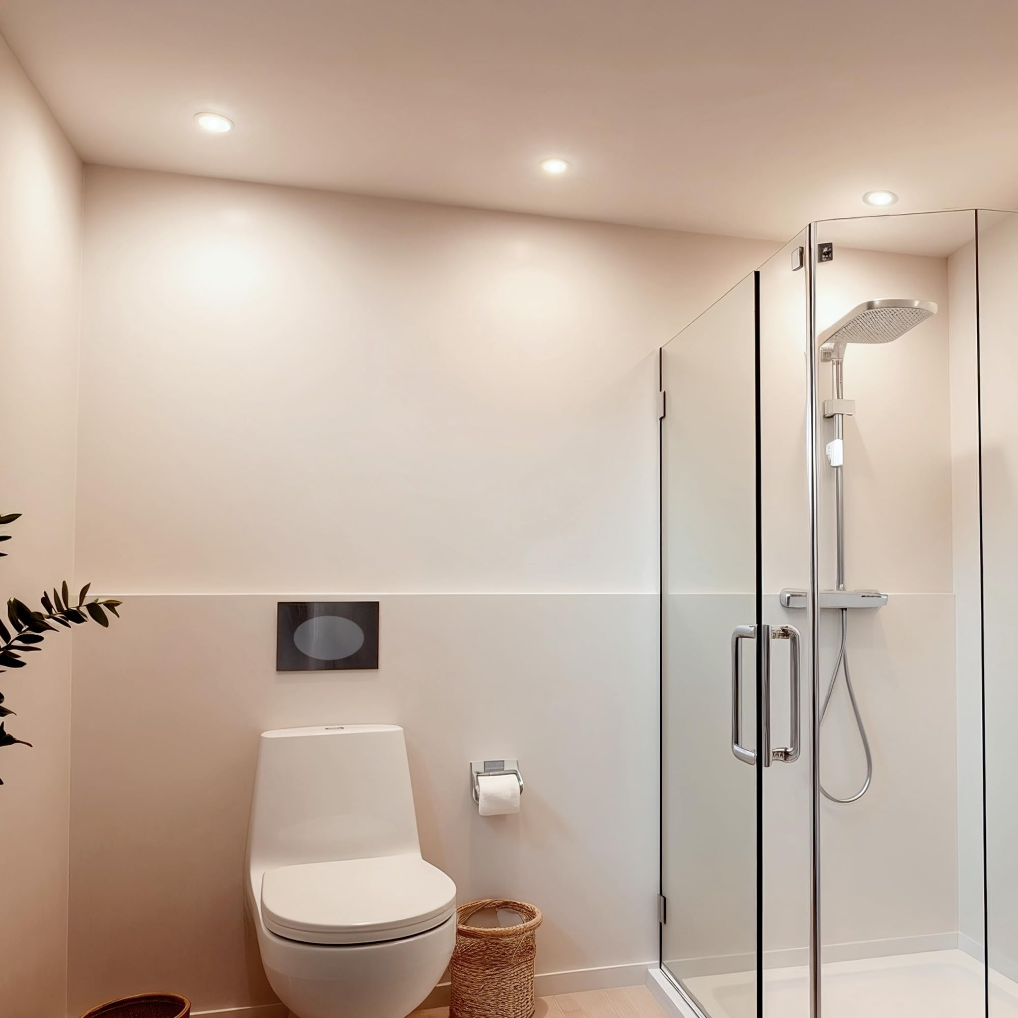 linovum CERBUS Einbauspot weiß IP65 flach 22mm 3 Lichtfarben Bad & Außen | Ultraflacher Einbauspot IP65 - nur 22mm tief, warm / neutral / kalt per Schalter, für Bad, Dusche & Küche, direkt an 230V