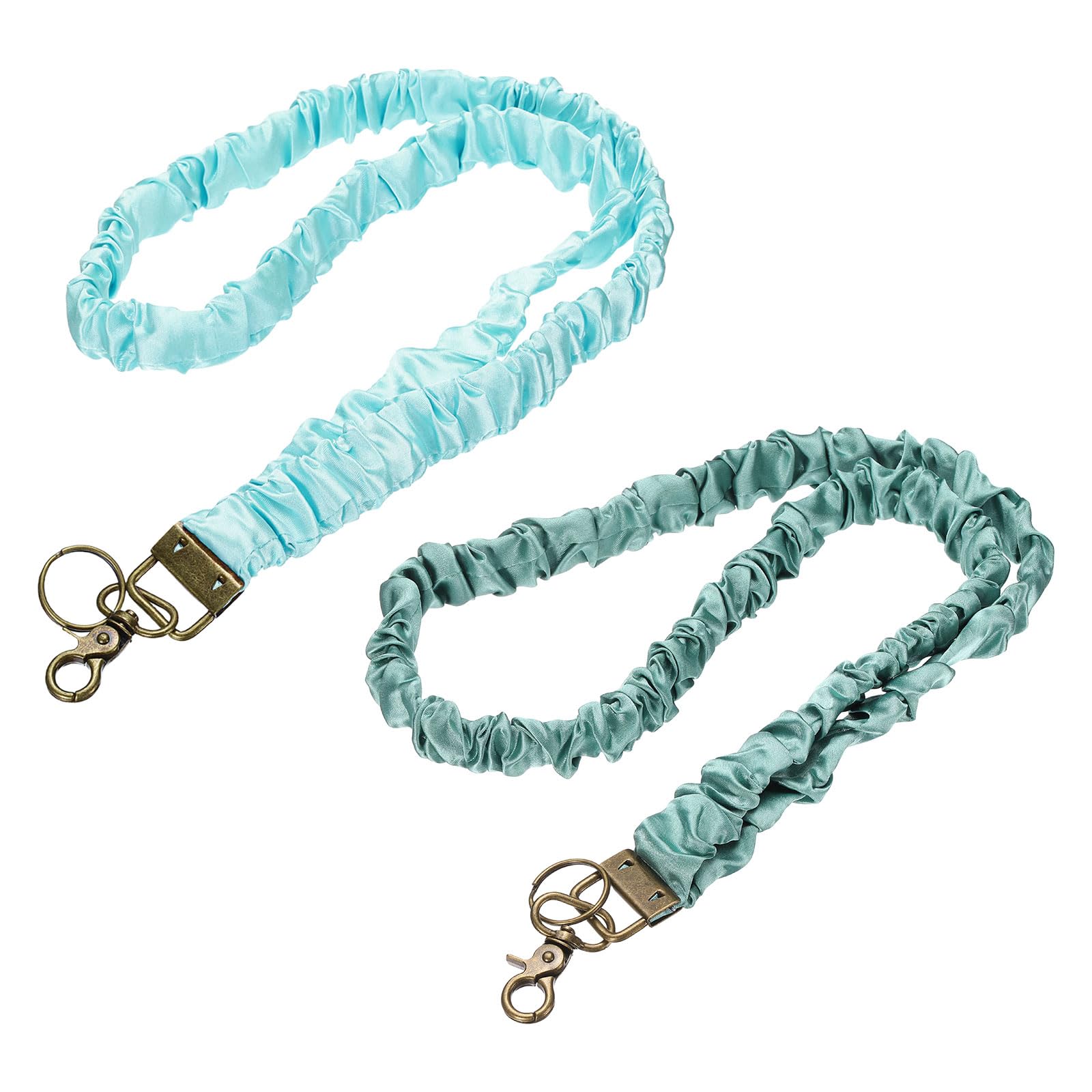 PATIKIL Scrunchie Lanyard Teacher, 2 Pack Stretchy Lanyards for Teachers Cute Lanyards ID Badge Holder with Clips for Women Keychain Card Holder, Green/Light Blue