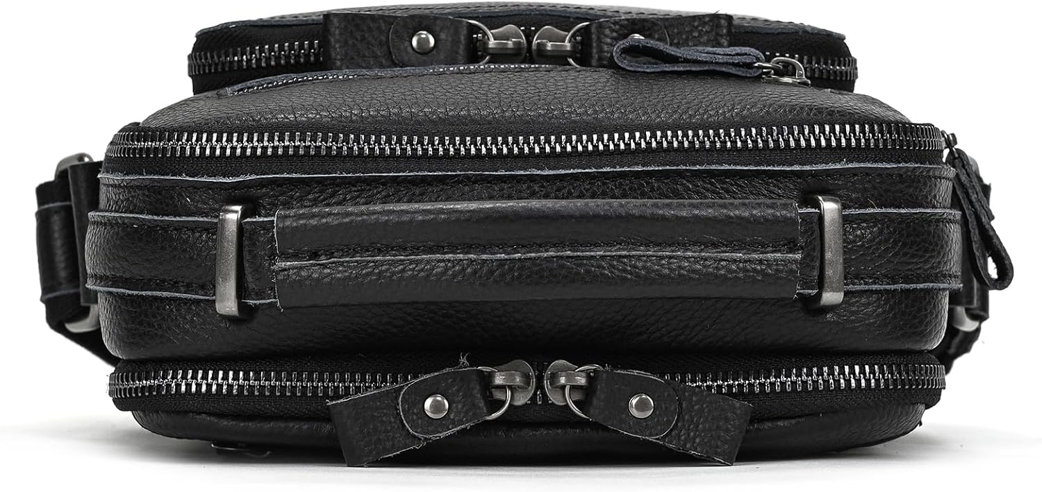 SAIION Small Leather Mens Purse Bag, Genuine Leather Messenger and Shoulder Bag for Men Zipper Pockets, Men Satchel Handbag - Image 9