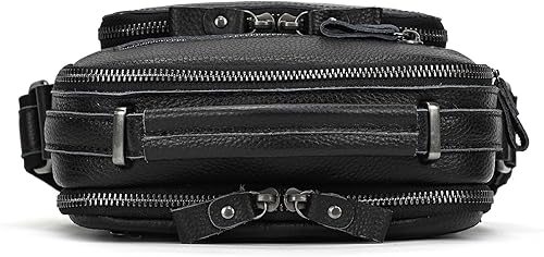 Miniatura 9 de Bolso pequeño de cuero para hombre, bandolera de cuero genuino y bolsa de hombro para hombres, bolsillos con cremallera, bolso de mano para hombre