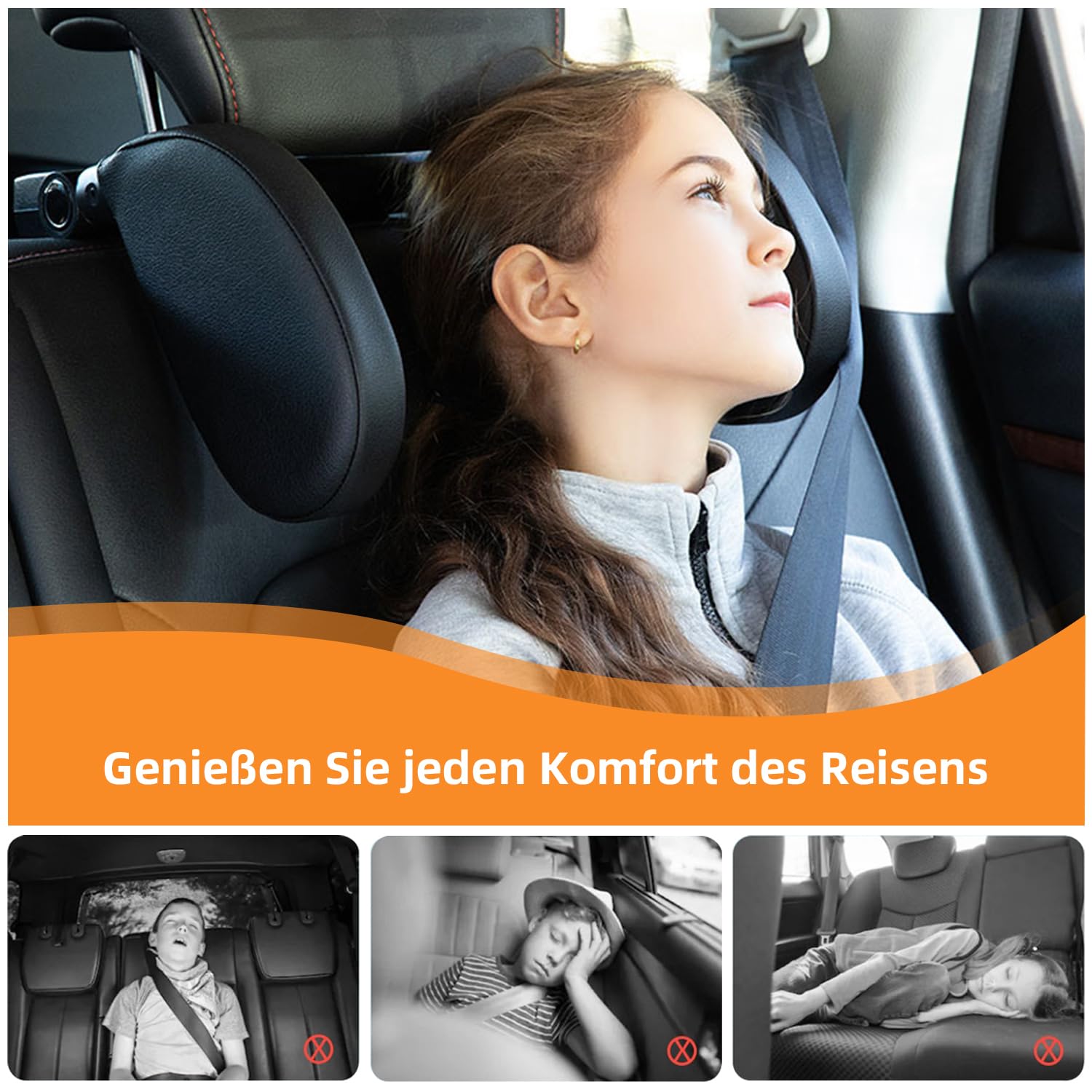 Kopfstütze Auto Kinder, 180 Grad Verstellbares Nackenkissen, Nackenstütze für Kinder und Erwachsene, Kopf- und Nackenstütze