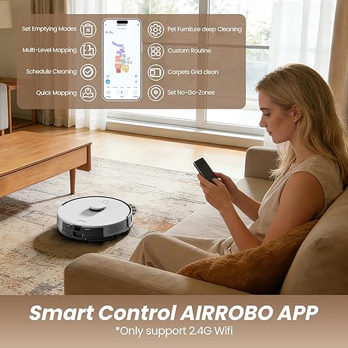 Miniatura 8 de AIRROBO Robot aspirador y trapeador T30+, vaciado automático de 75 días, succión de 12,000 Pa, evita obstáculos inteligente activo, cepillo sin