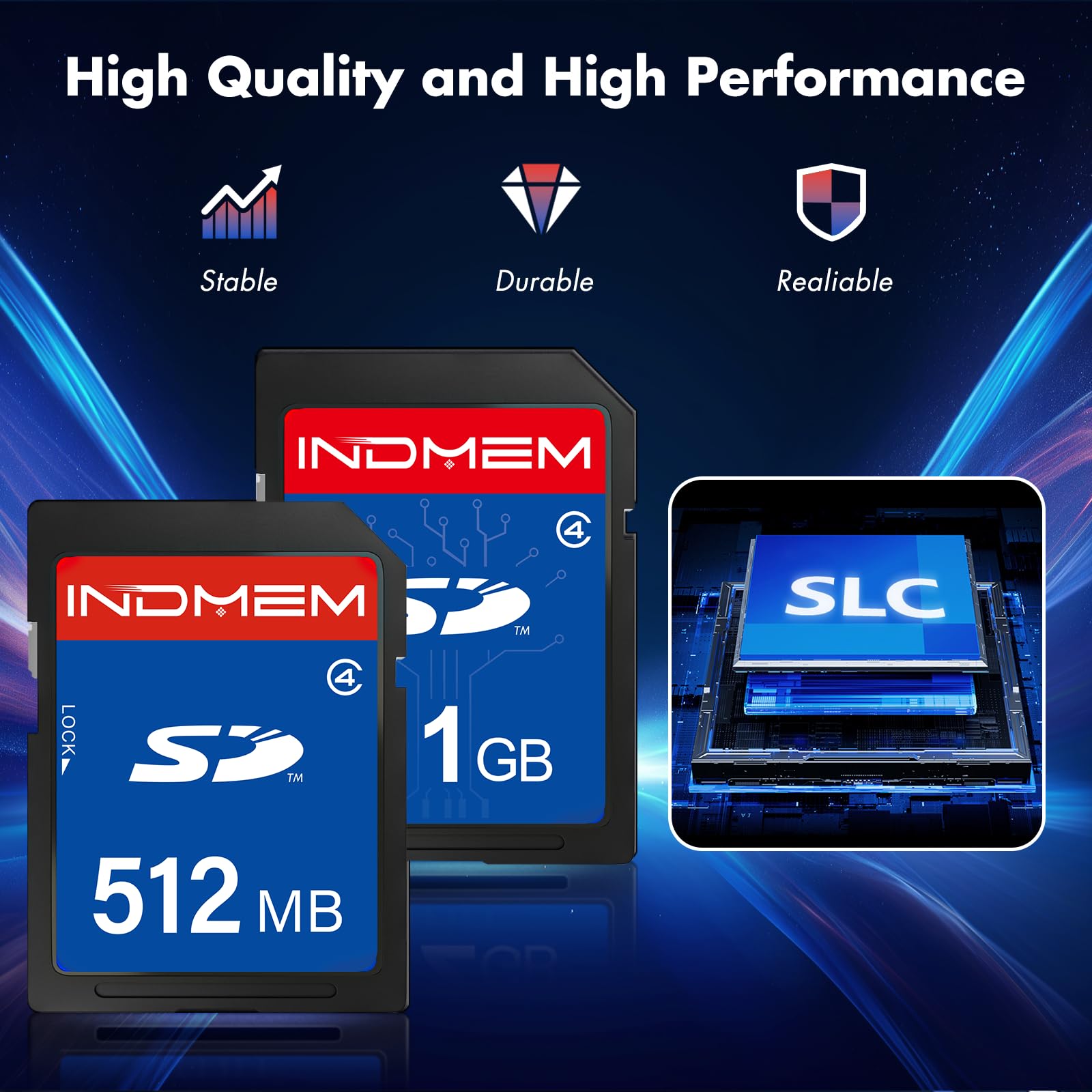 INDMEM - Scheda SD da 512 MB + 1 GB, classe 4, scheda di memoria flash da 1 GB MLC standard Secure Digital Card per fotocamera