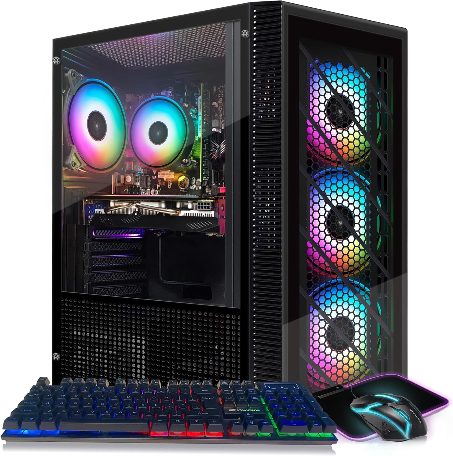 STGAubronGaming PC Computer Desktop, Intel Core i5-9400F up to 4.1GHz, Radeon RX 580 16G, 16G DDR4, 1T SSD, 600M WiFi, BT 5.0, RGB Fan x 4, Windows 11 Home