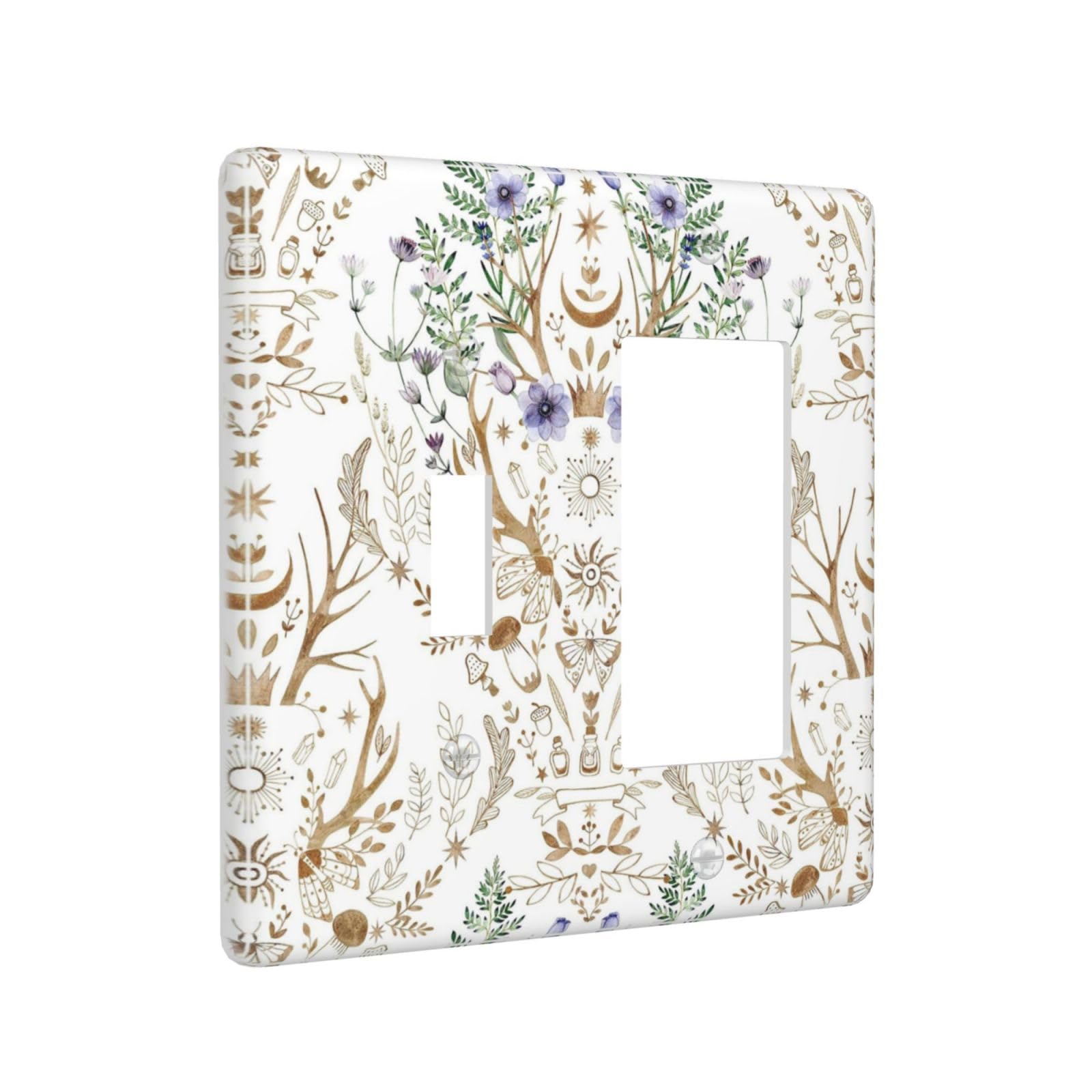 Xuejiaku Light Switch Cover Gothic Retro Damask Boho Vintage Floral Plant 2 Gang Toggle Rocker Combo Socket Cover Wall Plates Decorative Switch Plates