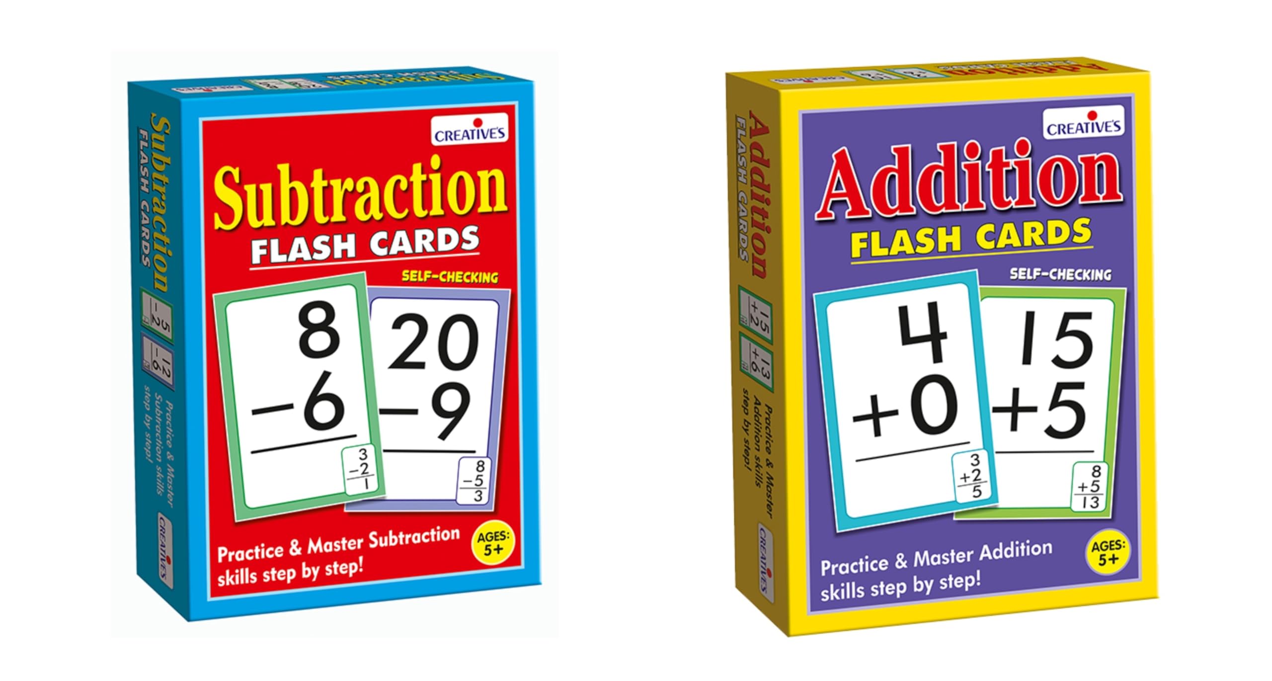 Creative’s Subtraction & Addition Flash Cards – Pack of 2 - Math Practice Flash Cards for Kids - Learn Addition & Subtraction - Pre-School Educational Cards for Ages 5 & Up