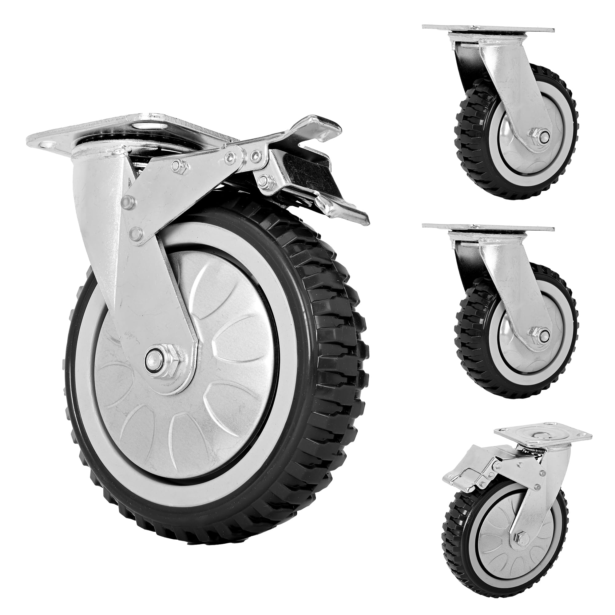 Quikraen 150mm Möbelrollen mit bremse - 4er Set (2 mit Bremsen und 2 ohne) | Schwerlastrollen Tragfähigkeit 900 kg, Rollen Für Wagen Möbel Werkbänke Paletten