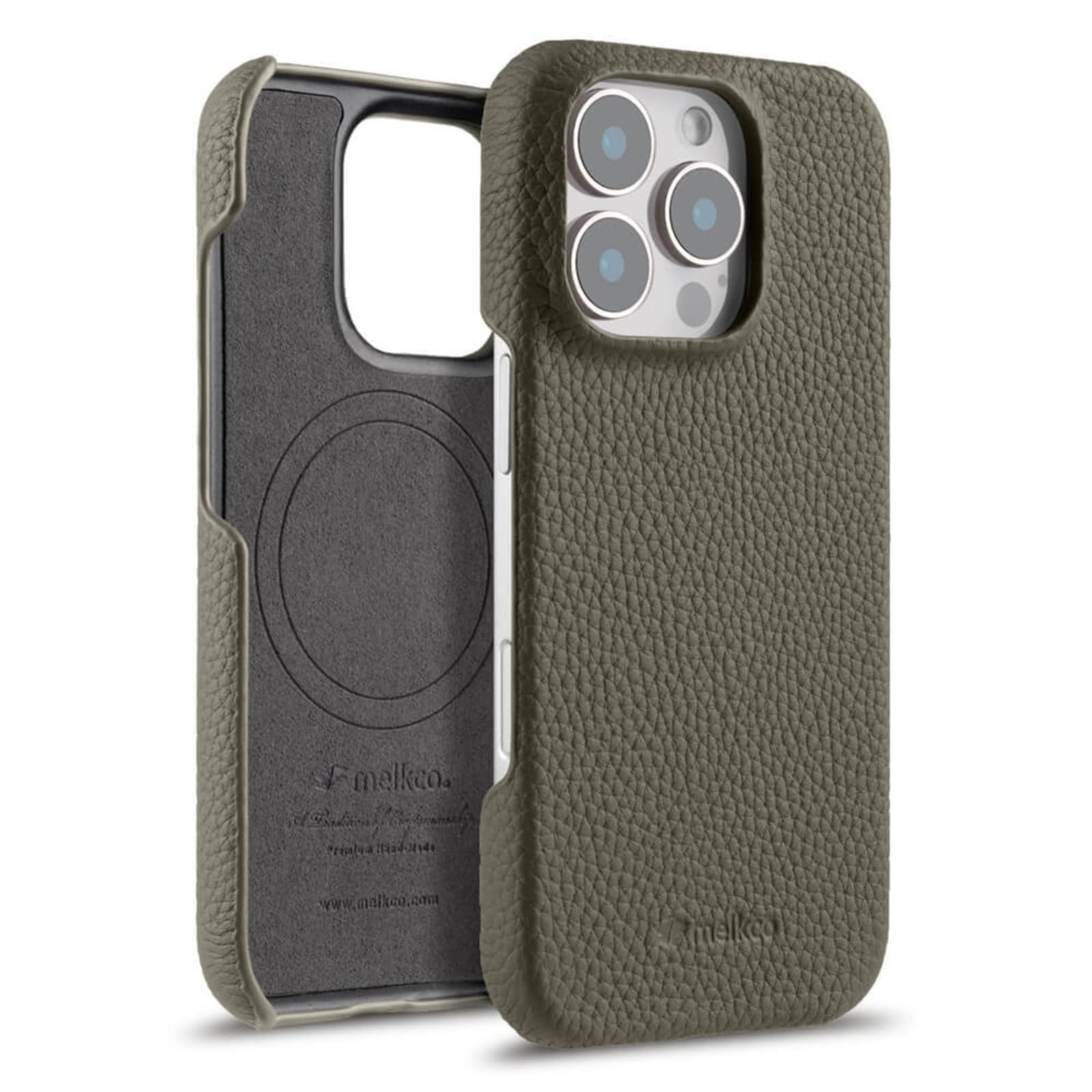 Étui pour iPhone 16 Pro compatible MagSafe en cuir véritable gris - 8