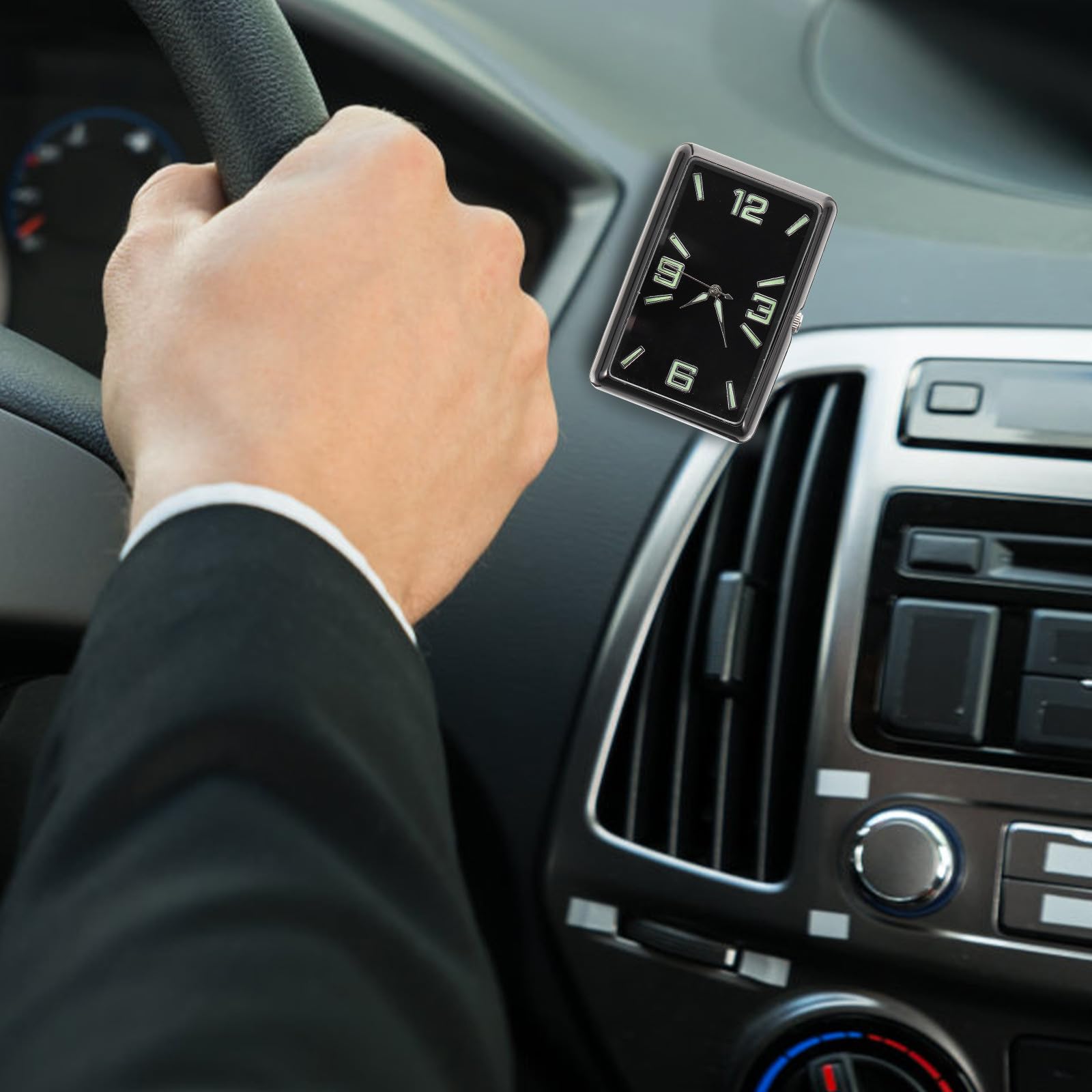 ifundom Reloj Analógico Material de Aleación y Vidrio Cuadrado para Coche Diseño Individual Operación Simple y Ahorro Decoración del Salpicadero
