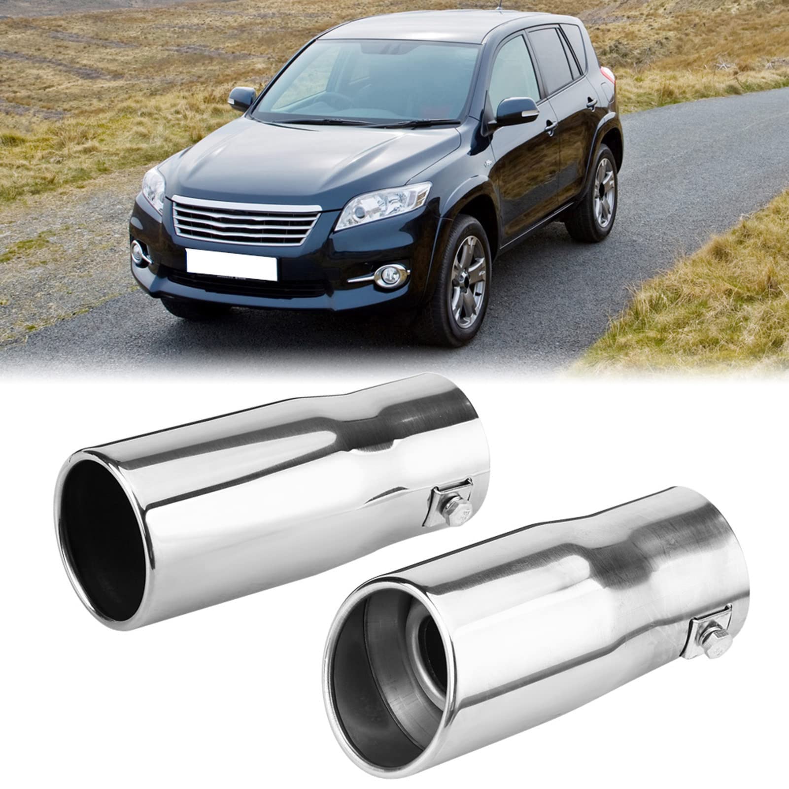 KIMISS Tubo de escape salida,universal Tubo de escape de cola para automóvil 30-51 mm Tubo de cola del coche, Acero inoxidable(Plano)