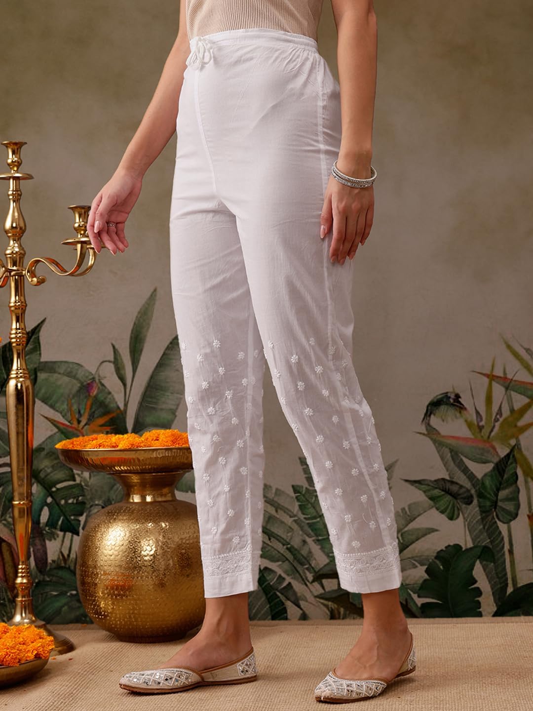 Ada Indian Hand Embroidered Traditional Chikankari Women's Cotton Palazzo Pant A100147 - Image 3