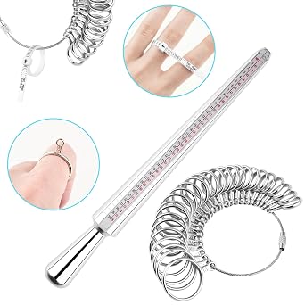 UUBAAR Ring Sizer Measuring Tool Kit, Aluminum Mandrel, 27 Stainless Steel Ring Sizing Gauge Measurer (US Size 0-13), 2 Finger Belts 1-17 (1 with Magnifier), Polishing Cloth, Men Women Wedding Jewelry