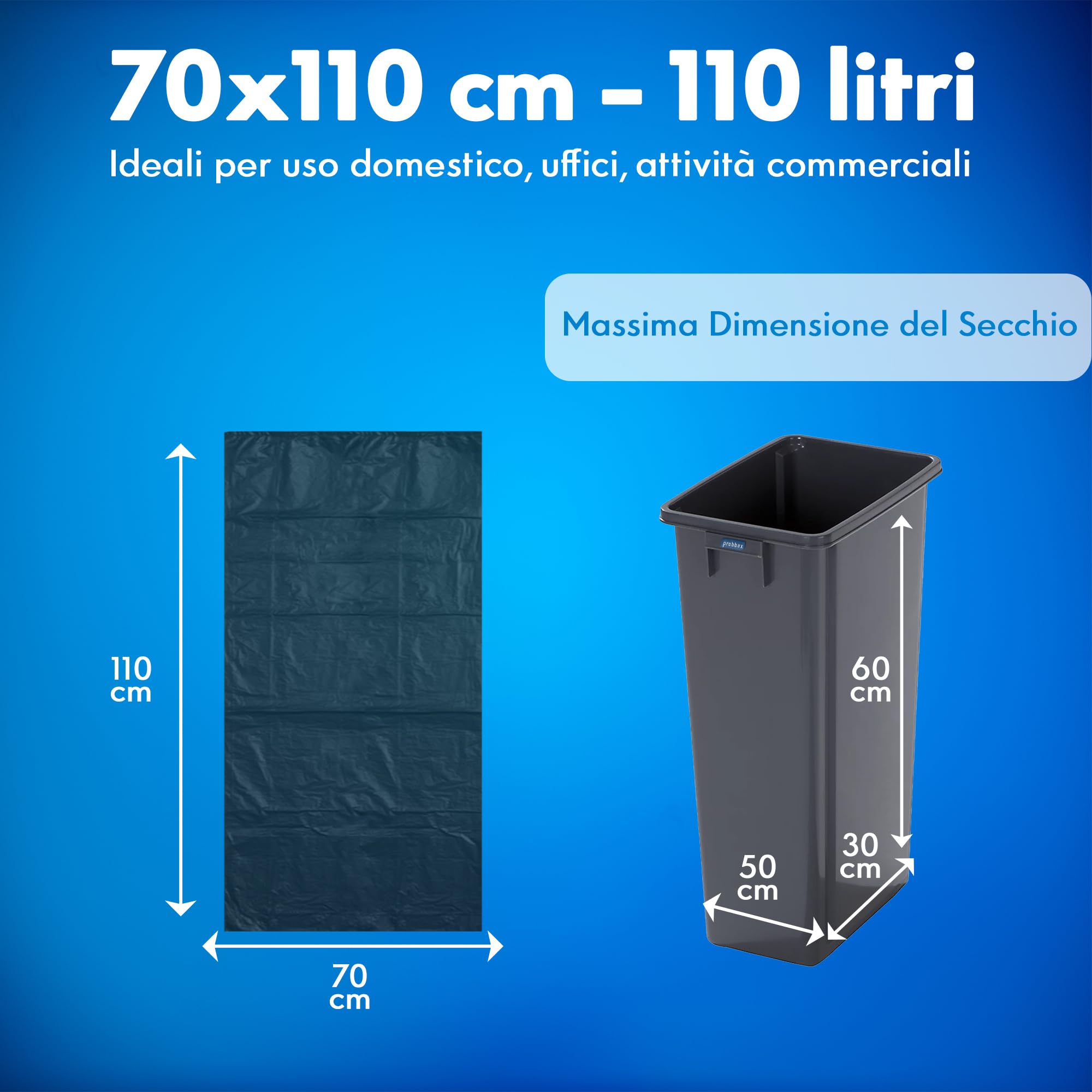 GM 120 Sacchi Spazzatura 70x110 cm, Colore NERO, Capacità 110 Litri, Media Resistenza, Antigoccia, Sacchetti per Raccolta Indifferenziata, Fatti in plastica LDPE Made in Italy, 6 Rotoli da 20 Pezzi
