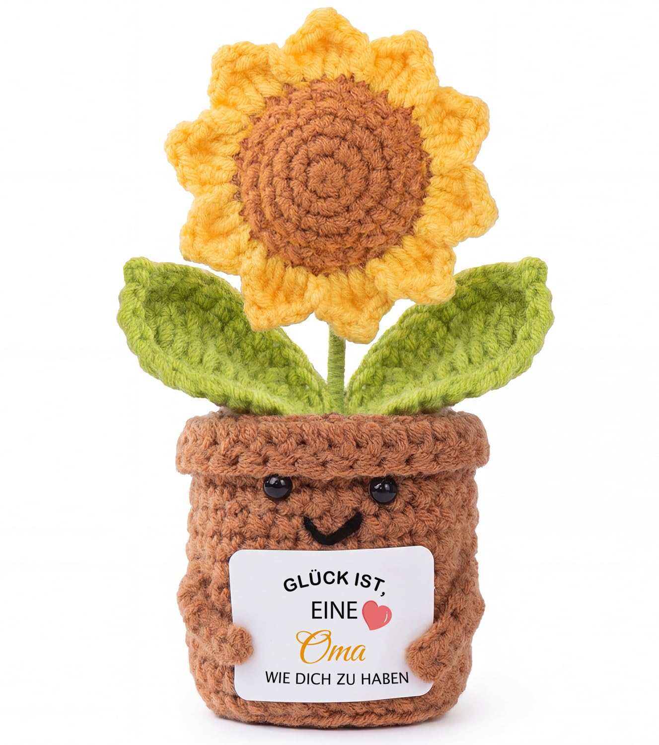 Aruigu Geschenke für Mama, Handgehäkelte Sonnenblume mit Karte, Geschenk & Glücksbringer für Mutter Geburtstag Muttertag Weihnachten, Lustige Personalisierte Kleine Geschenke
