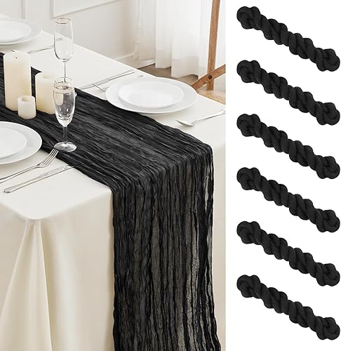 Miniatura 8 de Paquete de 10 caminos de mesa de estopilla de 13.3 pies, camino de mesa de gasa bohemio azul polvoriento, 35 x 160 pulgadas de largo, romántico