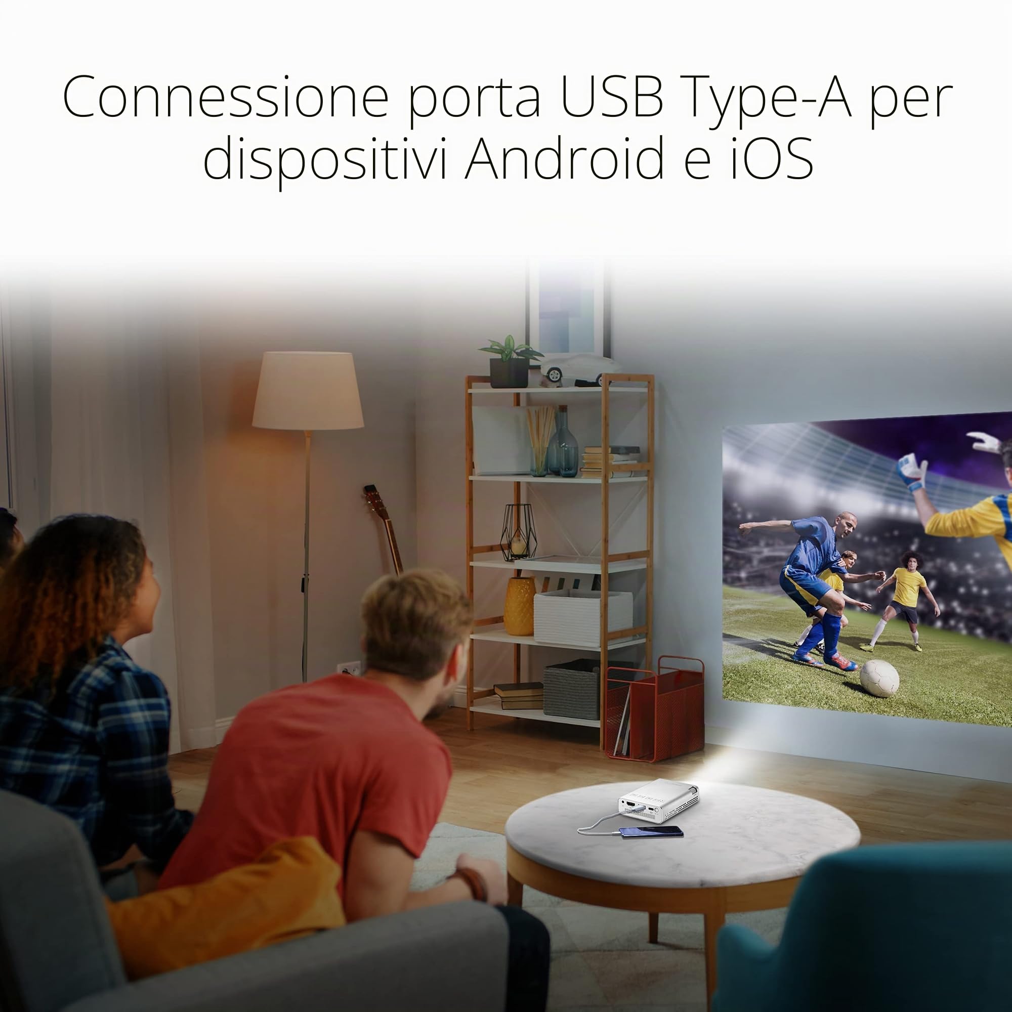 ASUS ZenBeam E1R Mini Proiettore LED, WVGA (854x480), fino a 4 Ore di Riproduzione Video, WiFi, Power Bank, USB Type-A, HDMI, Bianco