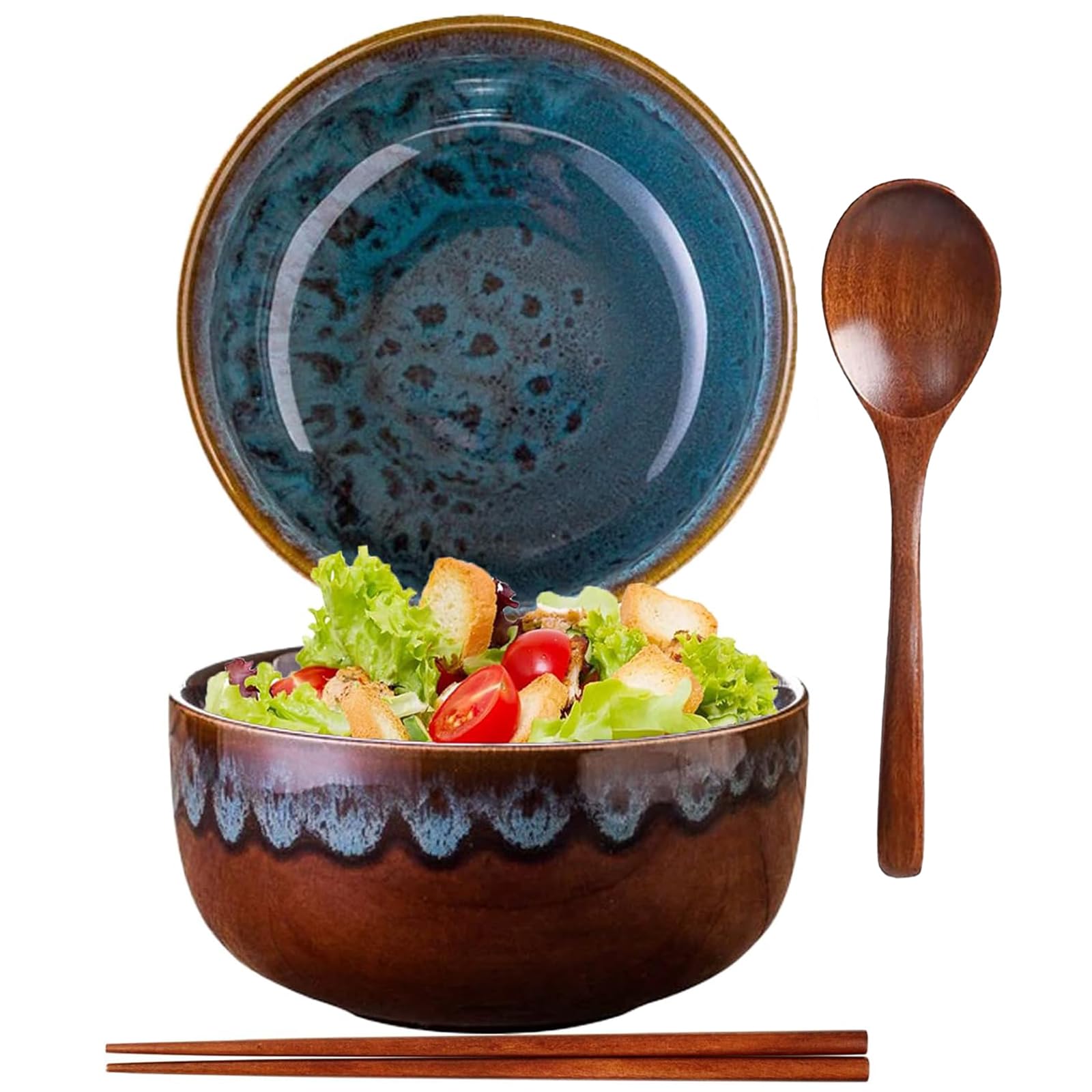 Japanese Ceramic Ramen Bowl Set With Spoon and Chopstick - Porcelain Soup Ciotola in Elegant Style