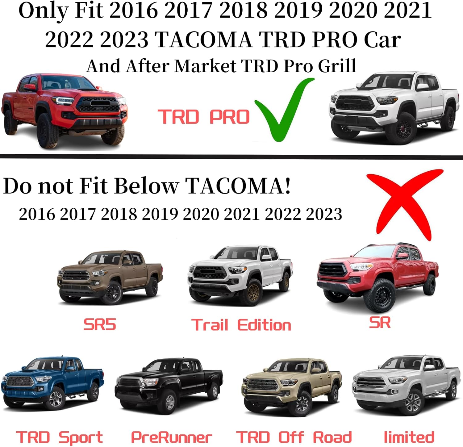 5pcs Led Grill Lights Fit for Toyota Tacoma 2015-2023 TRD-Pro or Aftermarket Tacoma TRD-pro Grills Grille Led Light Lights (Amber Black led)