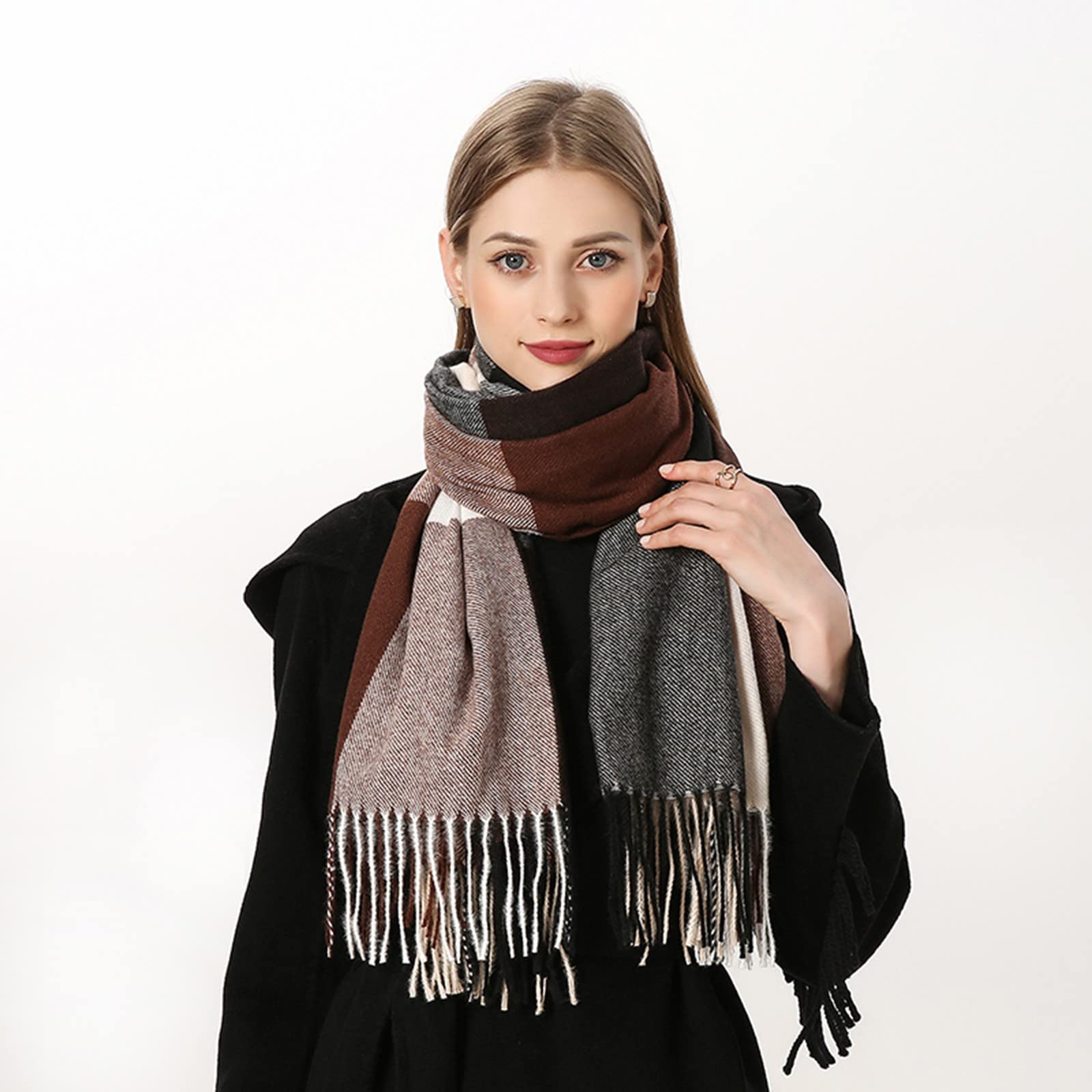 Bufanda De Cachemira Mujer Diseñador Elegante Bufanda De Cachemira Ligera Foulard Suave Grande Estola De Invierno Chal De Lana Grande Pashmina A Cuadros Cálido (G TO)