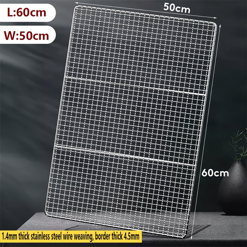 Griglia per barbecue in acciaio inox di grandi dimensioni, 60 x 50 cm, multiuso, per costolette, manzo, pollo e verdure, strumento ideale per cucinare all'aperto per grigliare e campeggio