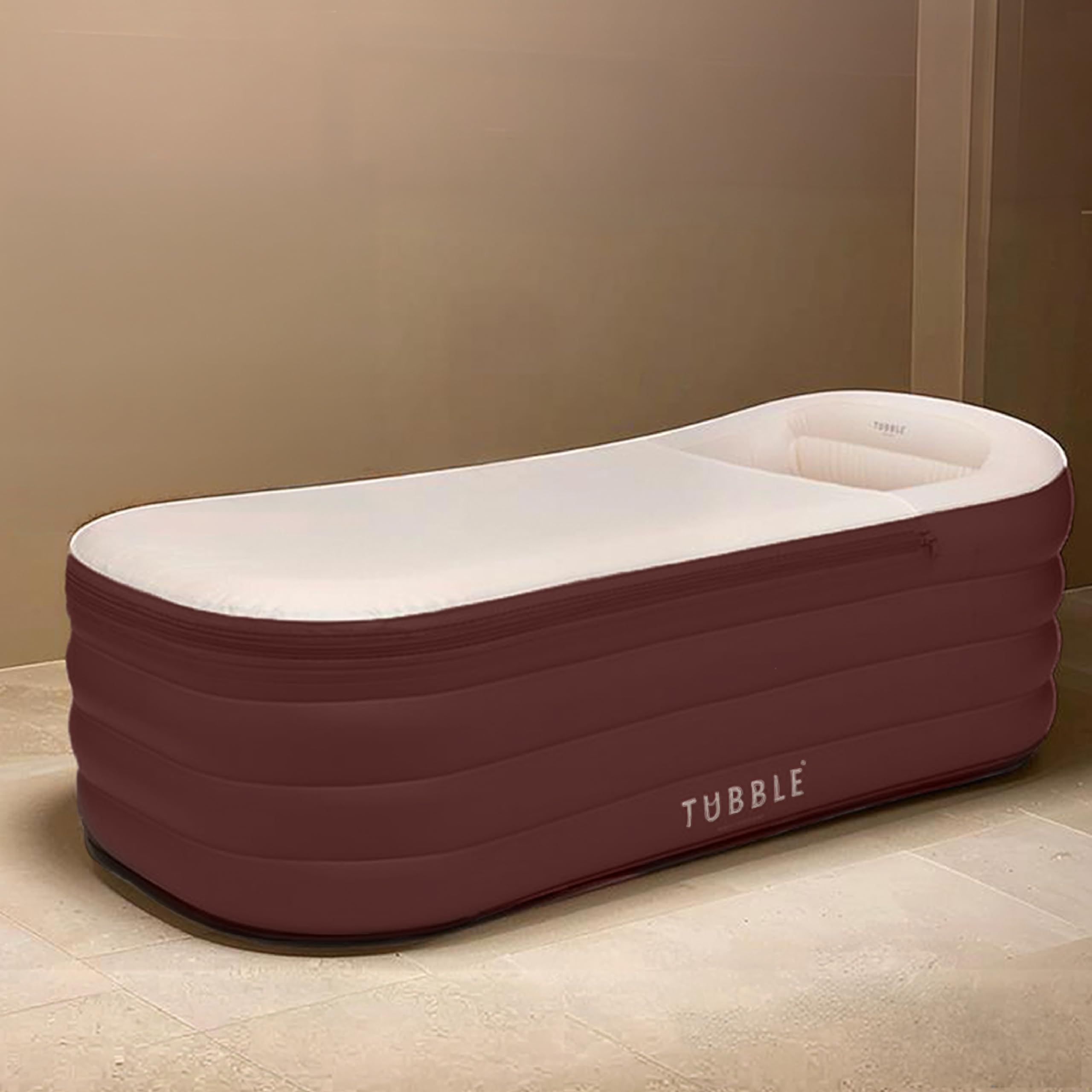 Tubble Nadmuchiwana wanna dla dorosłych – ulepszona wersja, rozmiar 200/255 litrów, nowy model i znacznie mocniejszy zamek błyskawiczny (Deep Burgundy, 255 l/Royale)