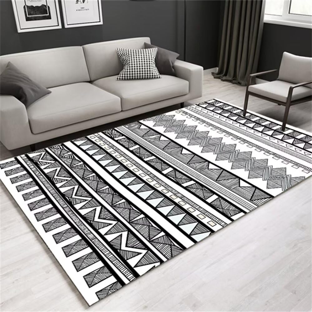 Tapis noir et blanc salon rectangulaire antidérapant