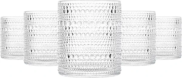 cosnou Glassware Set of 6, 13 OZ/390ml Hobnail Kitchen Glassware, Embossed Vintage Glass for Water, Cocktail, Soda, Beverage, Juice
