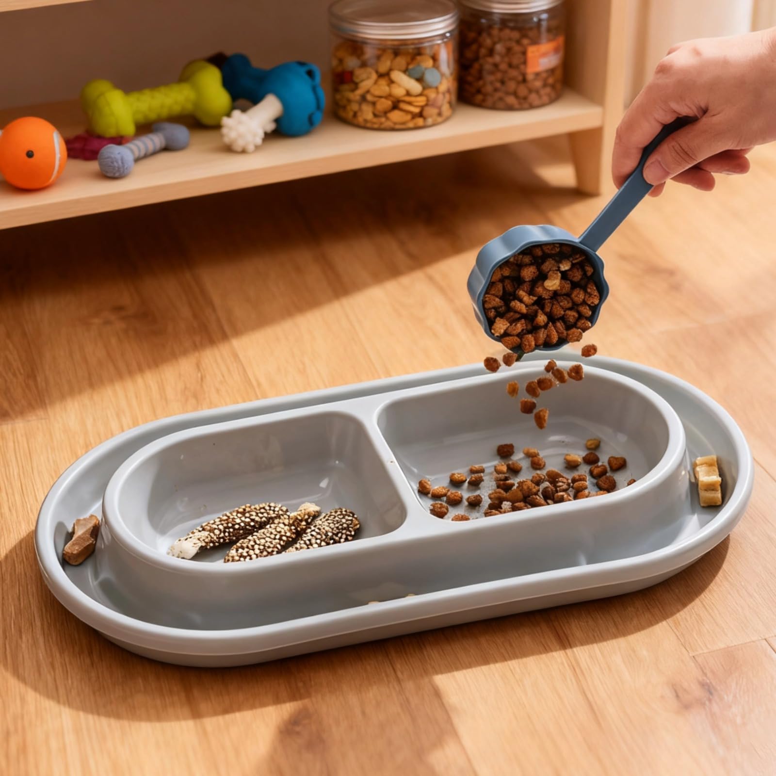 Lot de 2 gamelles pour Chien et Chat, Double Bol pour Nourriture et Eau, Grand bac avec barrière périphérique, PP Facile à Nettoyer, pour Usage Quotidien, Limite Les débordements