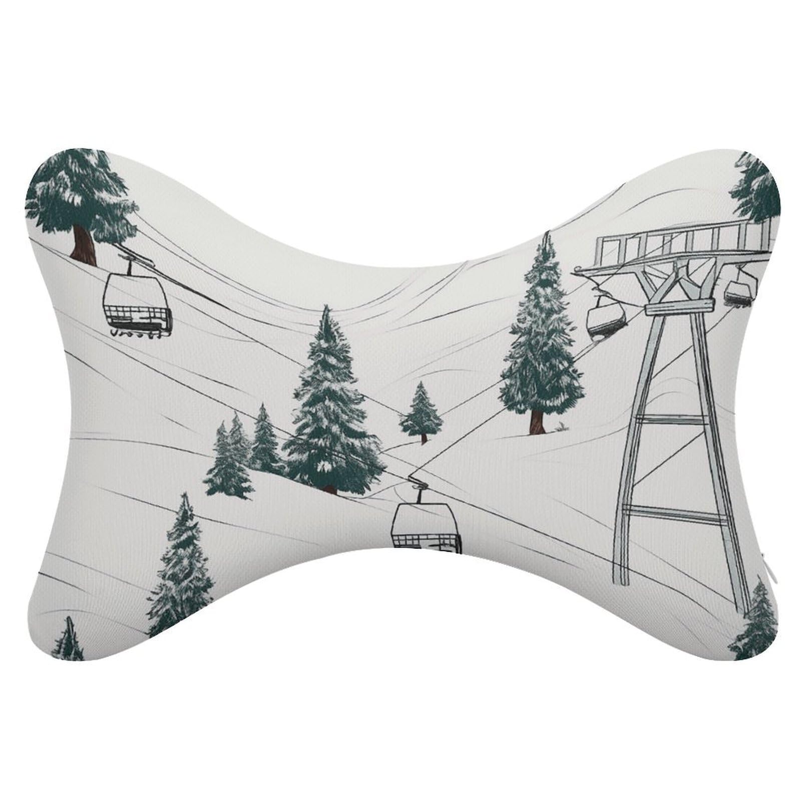 FekiLoot Ski Lift with Fir Tree Car Headrest Set of 2,Softness Memory Foam Car Neck Pillow with Breathable Removable Cover Car Neck Support Pillow Ergonomic for Driving, Office