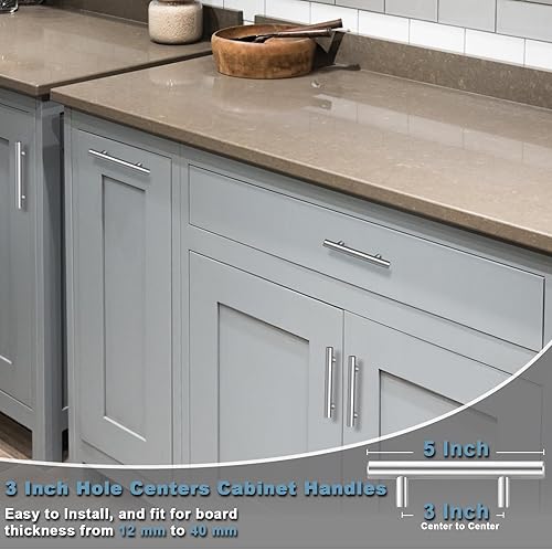 Miniatura 4 de Paquete de 30 manijas de gabinete de níquel cepillado de 3 pulgadas con agujero central de acero inoxidable, manijas de cocina plateadas, accesorios