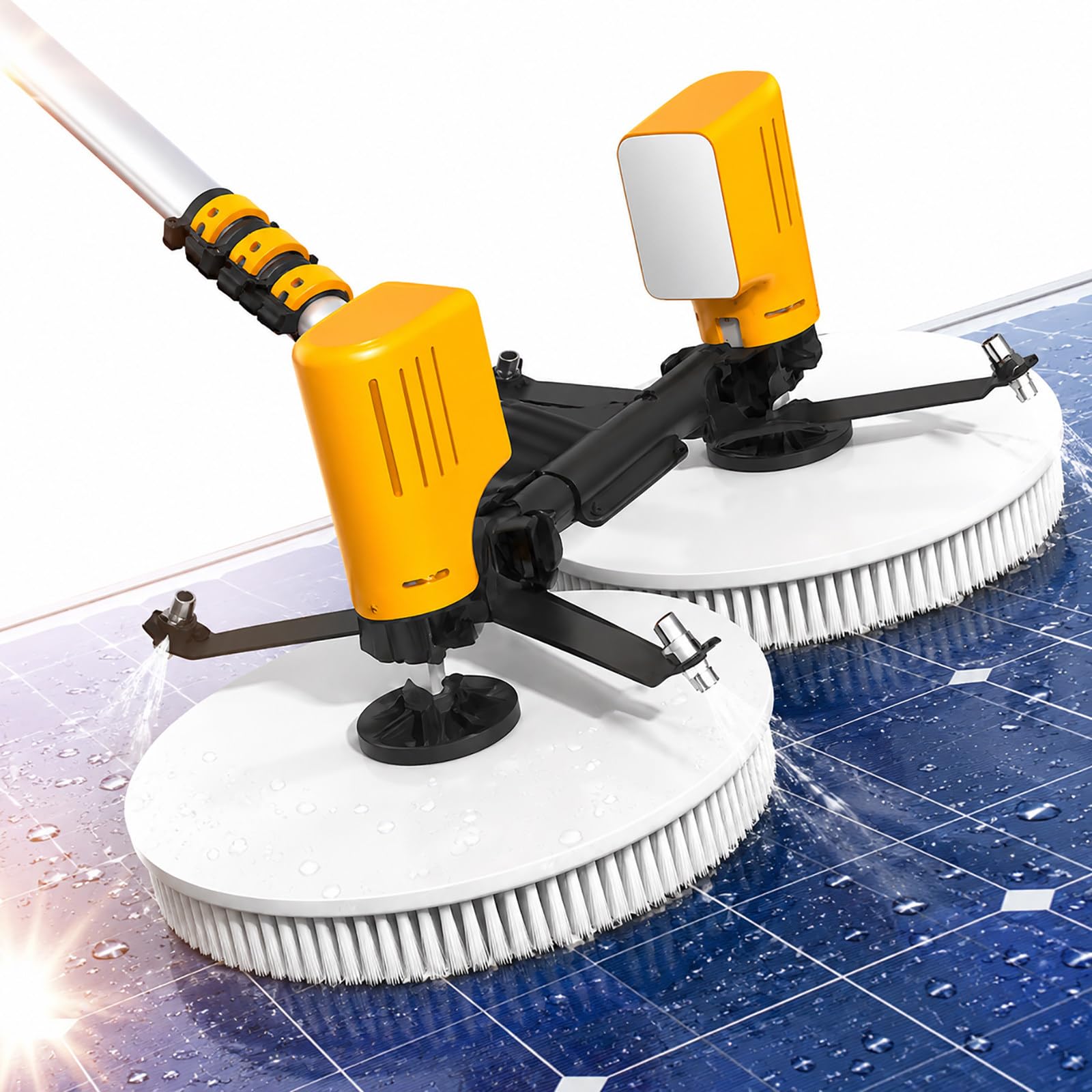 vnmudzeo Solar Panel Cleaner with Telescopic Pole, Dual Head Design – 300W Electric Photovoltaic Cleaning Brush for Home Roofs and Solar Farms 5.5m(18ft)