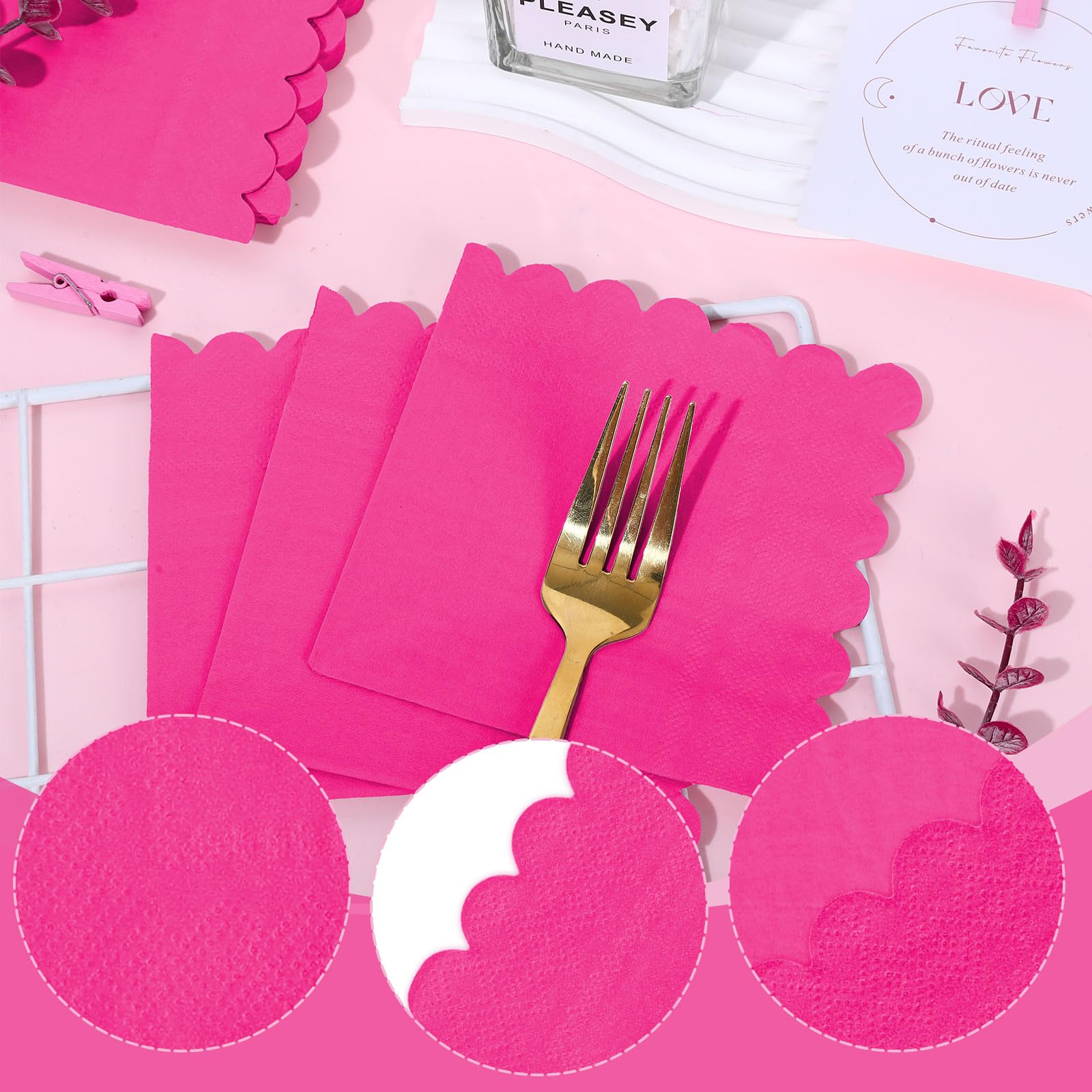 Whaline Cocktail-Servietten, Knallpink & Gewellt – Perfekt Für Deine Nächste Party! 100 Stück, 12,7x12,7 Cm