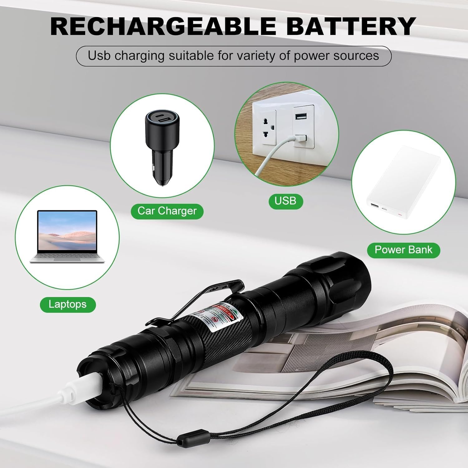 Green Laser Pointer High Power, Tactical Long Range Laser, Rechargeable Laser, Adjustable Focus Laser with Carrying Case (Green Light)