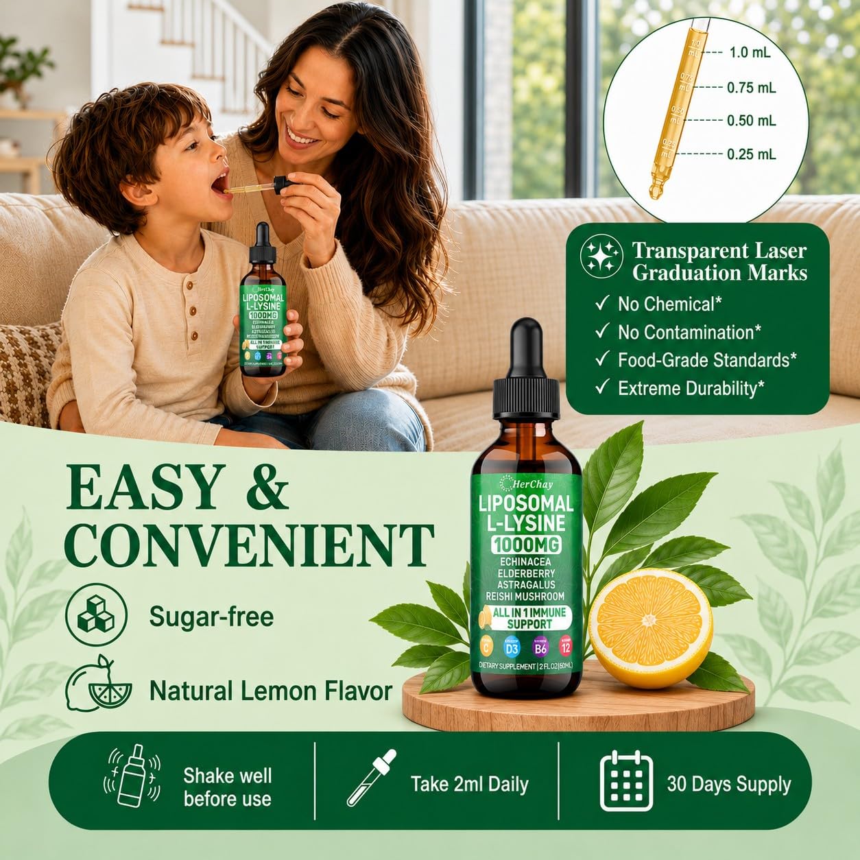 Liposomal L-Lysine Liquid Drops 1000mg with Vitamin C & Zinc, 2 Fl Oz — Amazon image 7