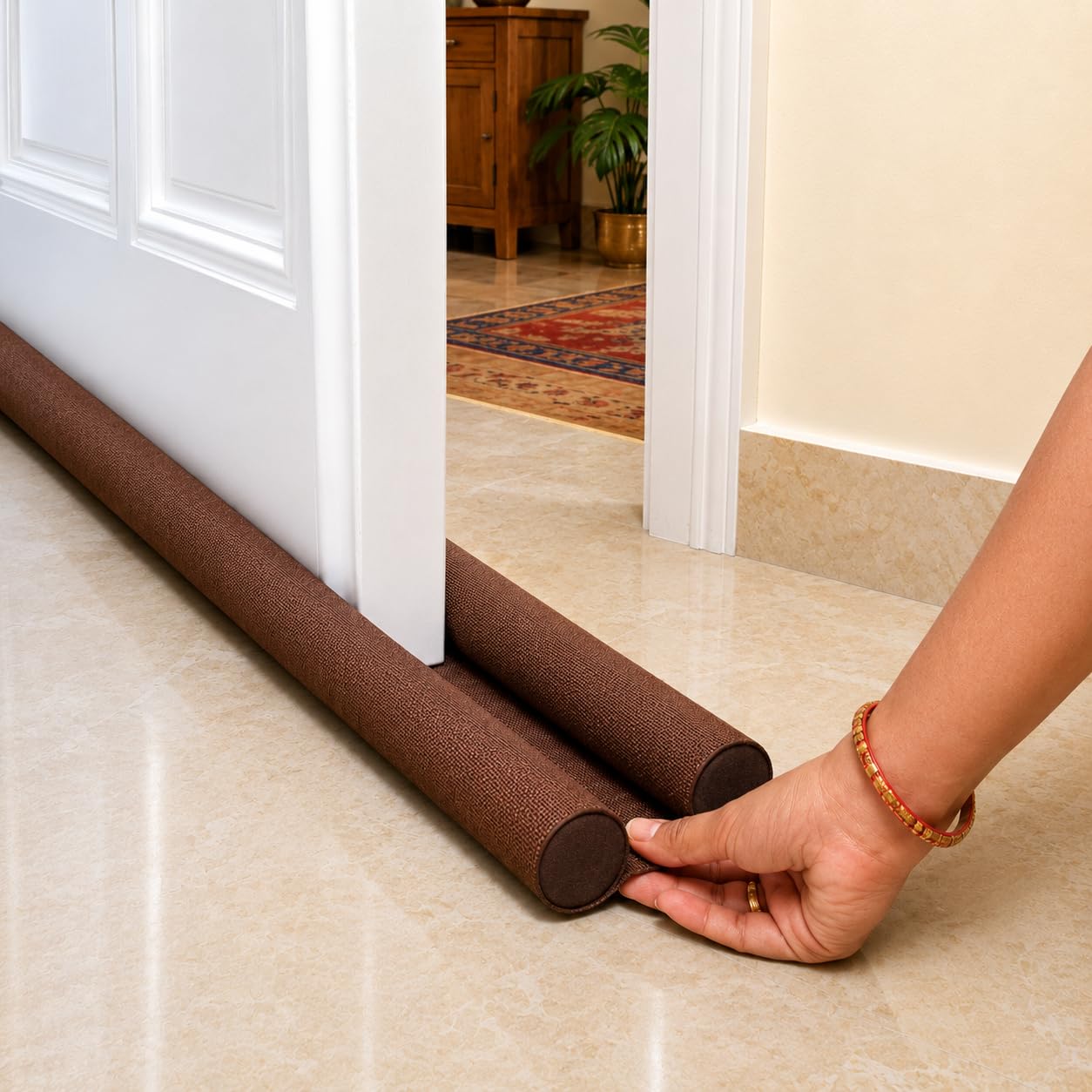(Pack of 5, 39 inches) Door Guard Draft Stopper, Windproof Dust Blocker for Home, Office and Room, Brown-picture-23